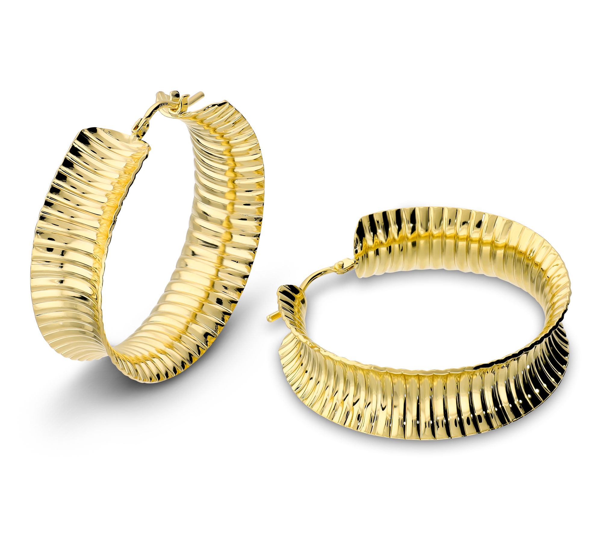 Bronzo Italia Striped Hoop Earrings, 18K Gold Plated