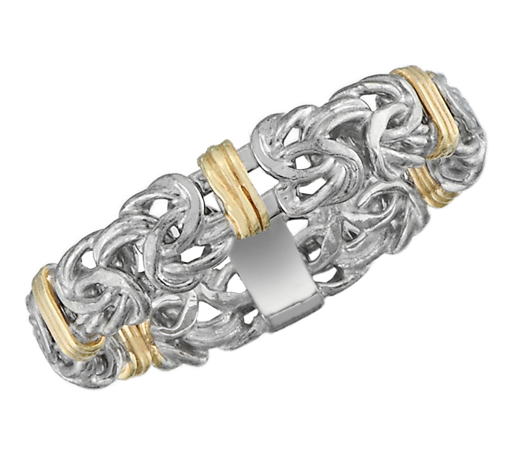 Silver Style Tw o-Tone Byzantin e Chain Bar Ban d Ring, Sterlin