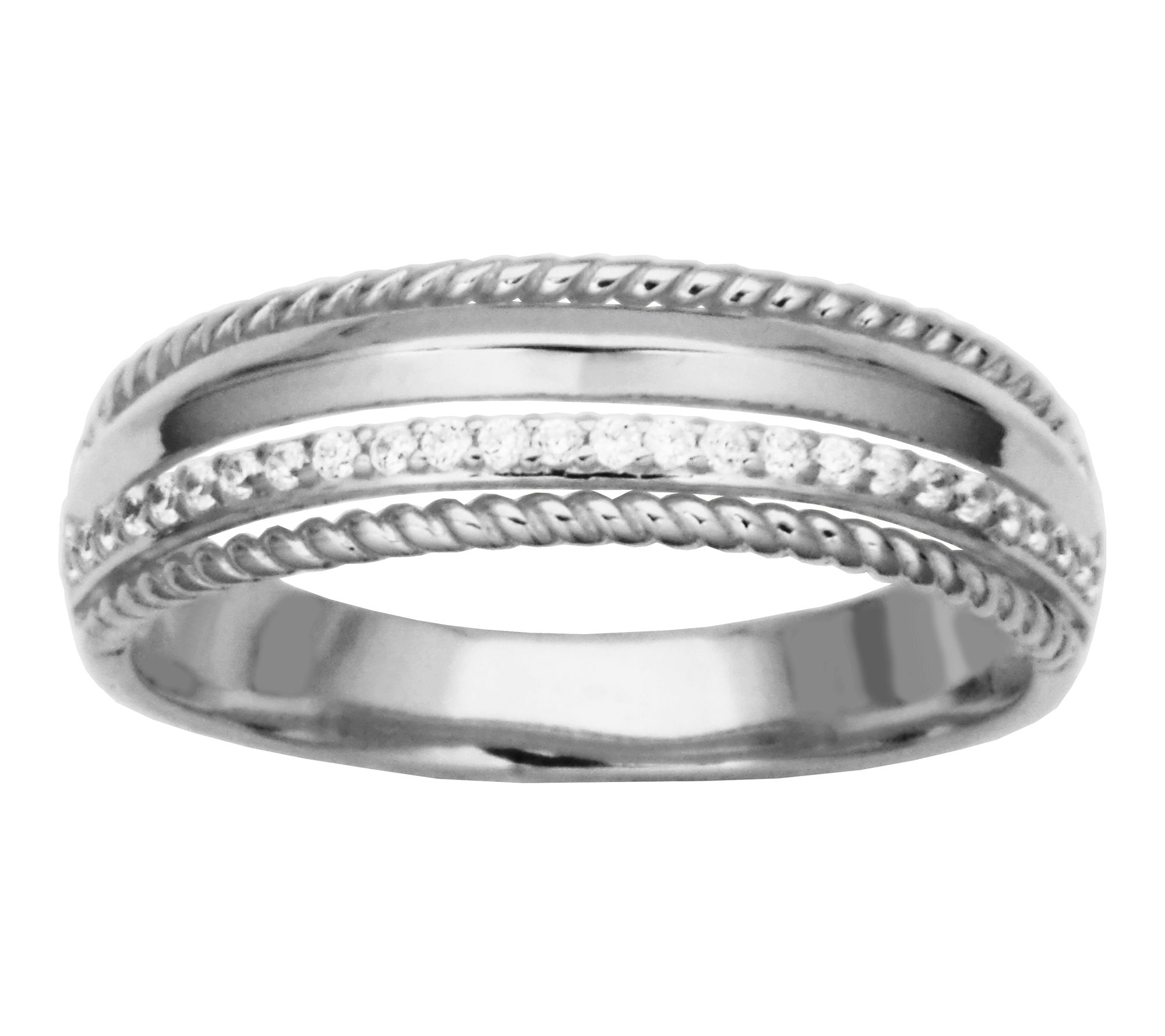 Diamonique Pave & Polished Ban d Ring, Sterlin g Silver