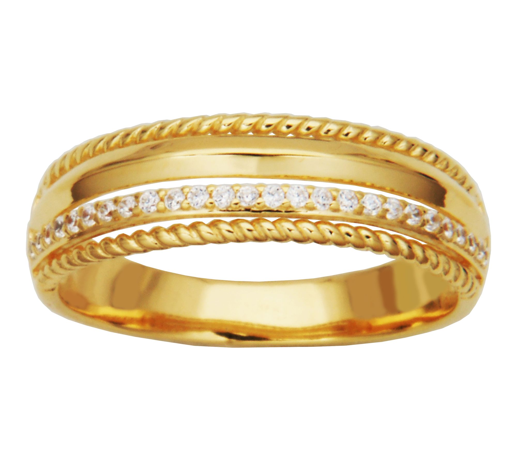 Diamonique Pave & Polished Ban d Ring, Sterlin g Silver