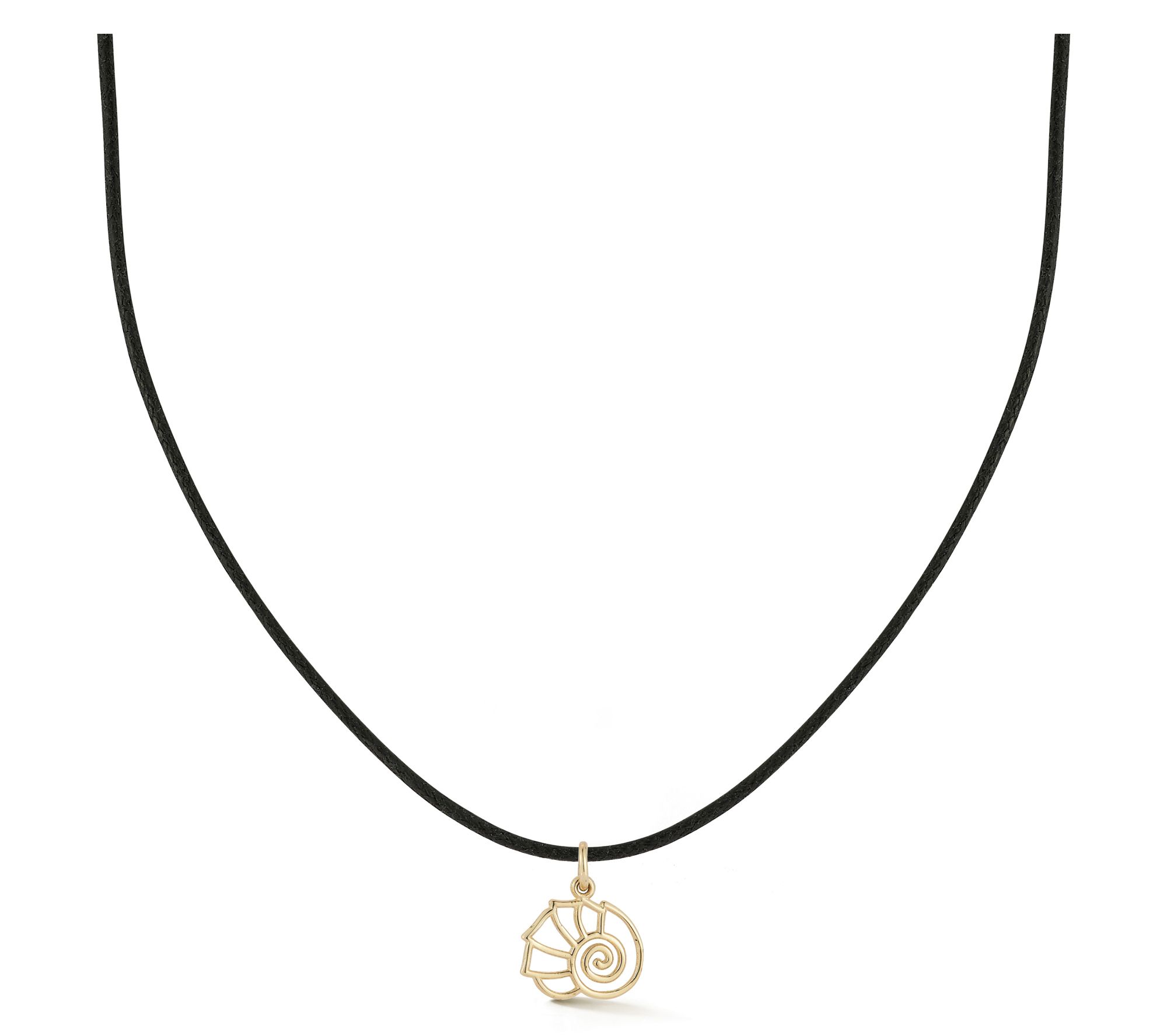 Italian Gold Shell Pendant w/ Black Cord Chain, 14K