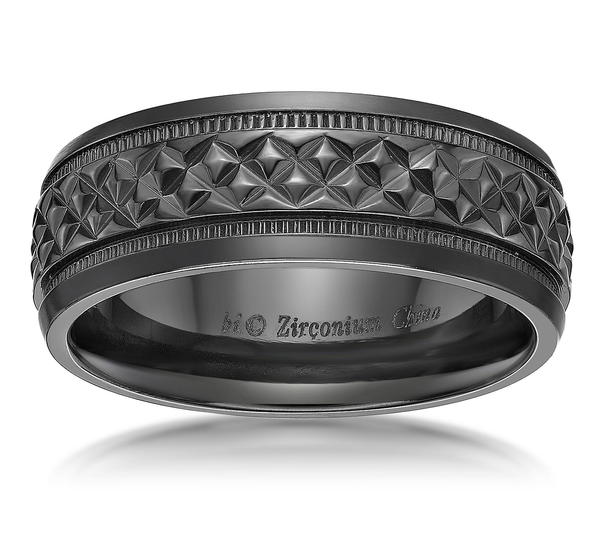 LYNX Men's Stainless Steel Black Zirconium Diamond Pattern Ring