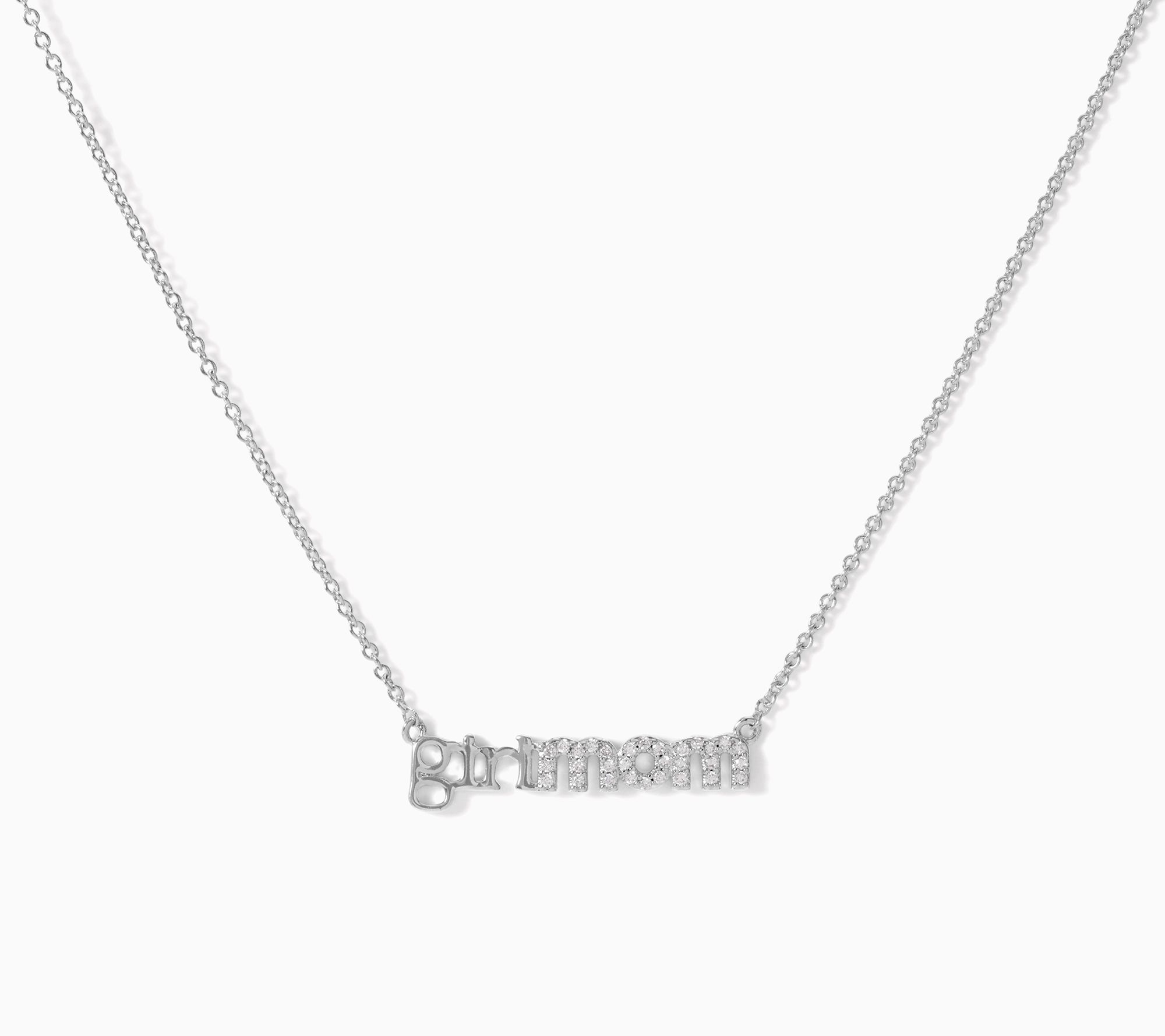 Diamonique Girl Mom Necklace, Brass