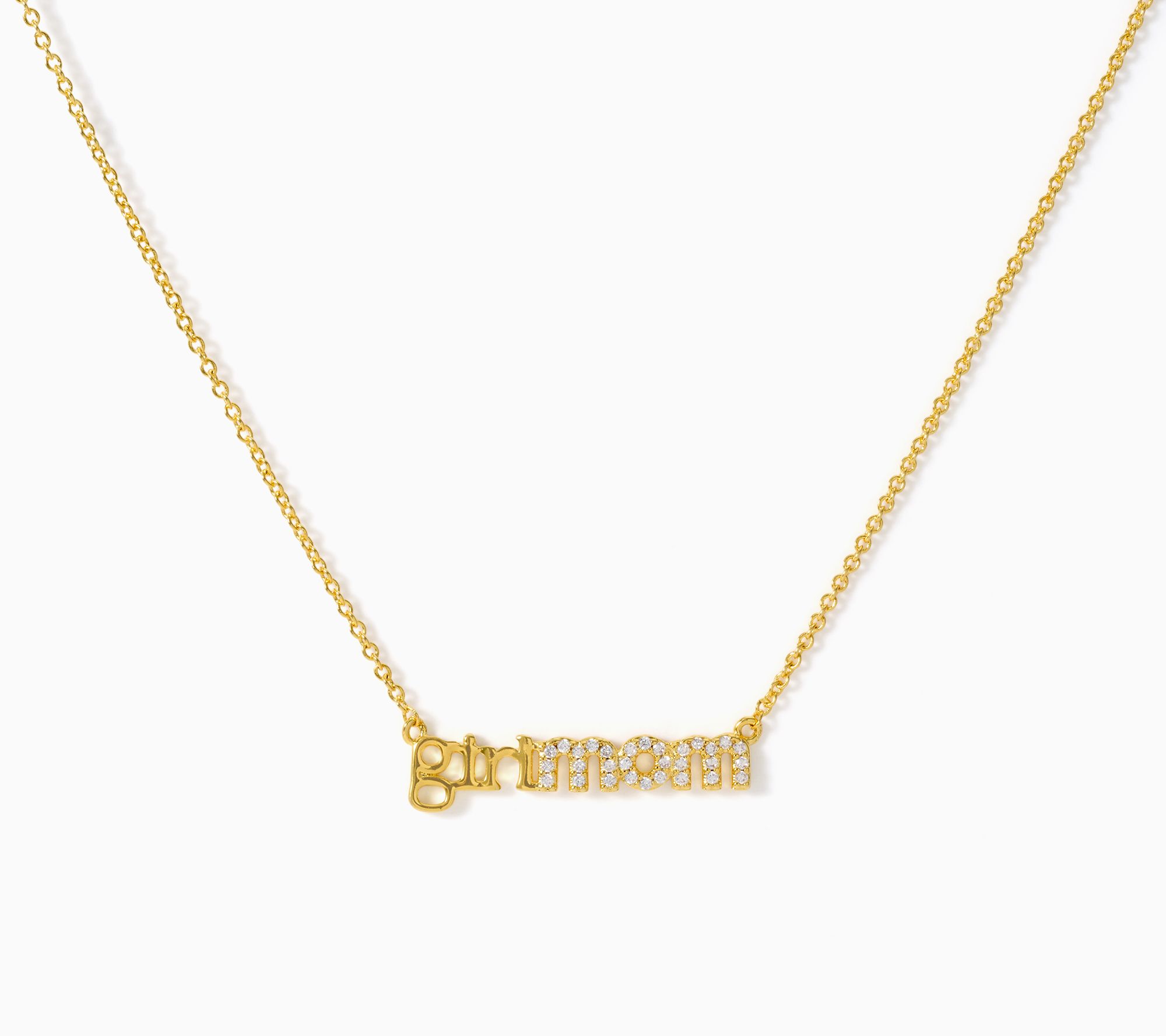 Diamonique Girl Mom Necklace, Brass