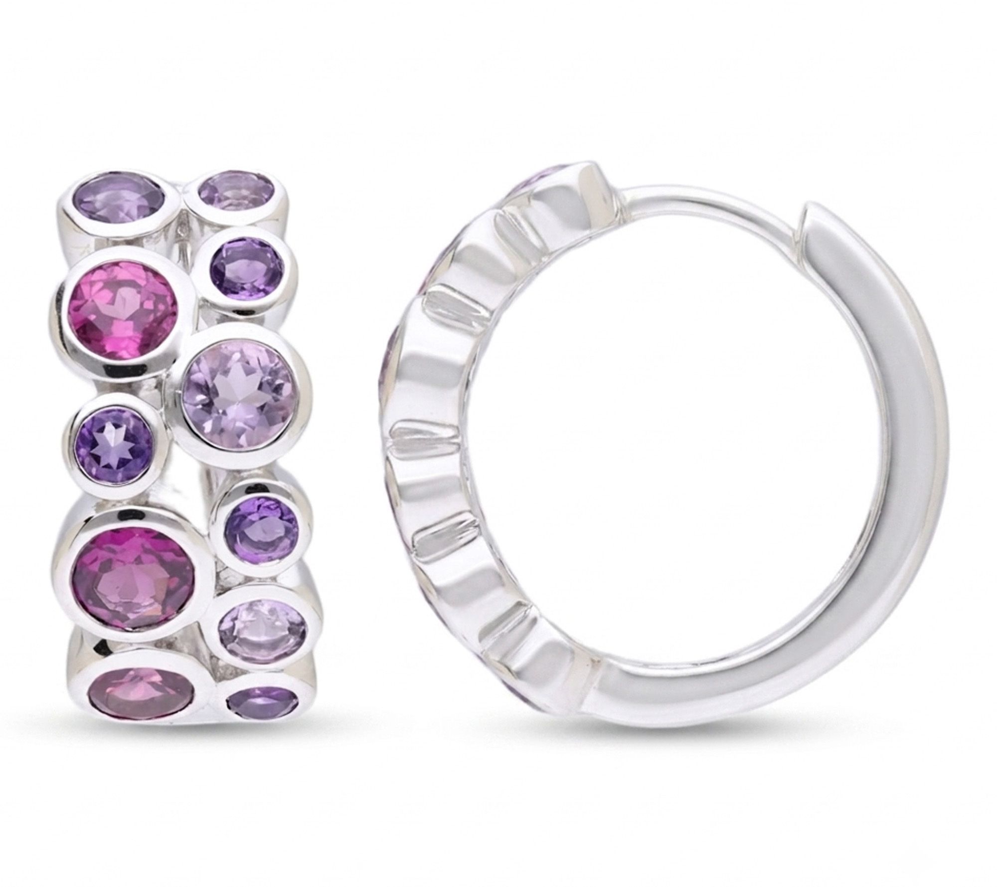Ariva Sterling Silver Rhodolite & Amythyst Bubble Hoop