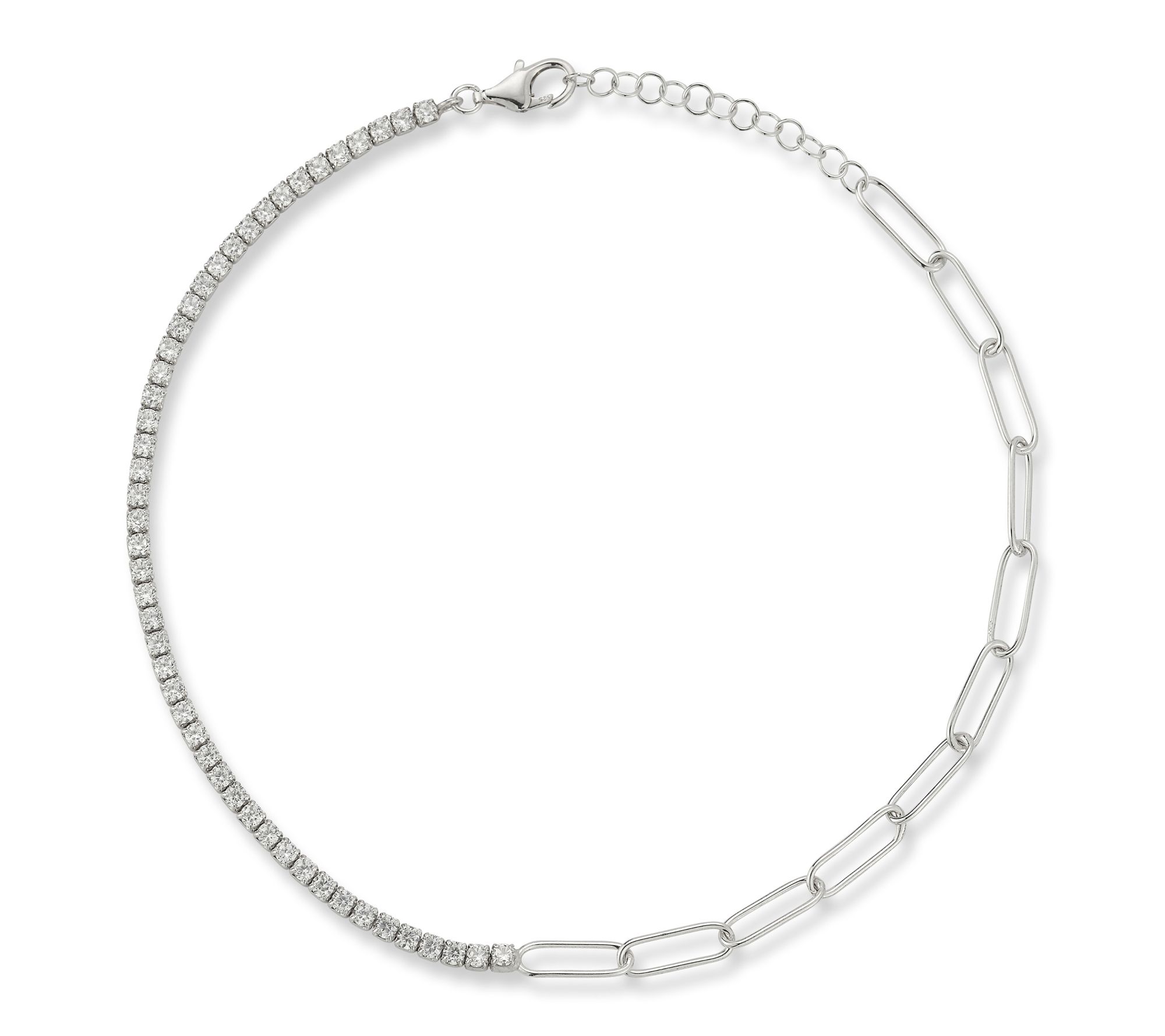 Sterlina Silver Tennis & Paperclip Ankle Bracelet,