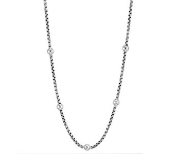 JAI Sterling Silver Station 3.7mm Box Chain 24"Necklace, 34g
