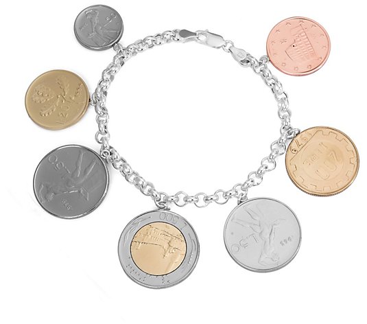 Sterling Silver 7-1/2" Coin Charm Bracelet