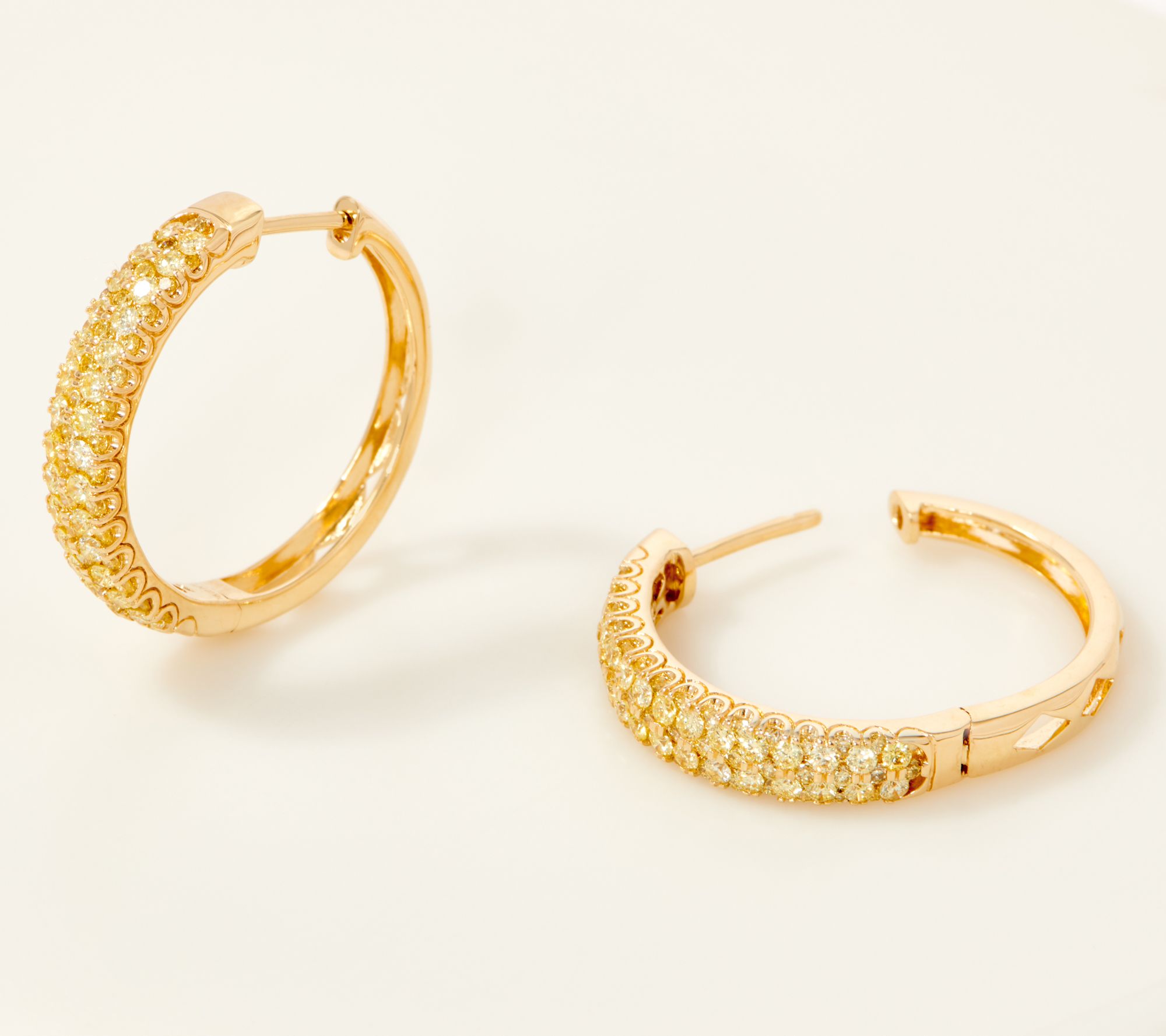 Affinity 14K Gold Natural Yellow Diamond Hoop Earrings, 1.00cttw