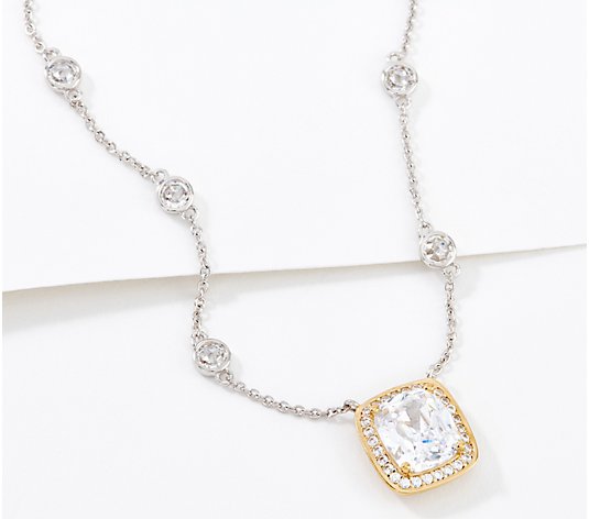 Diamonique Cushion Cut "The Courtney" Necklace, Sterling Silver