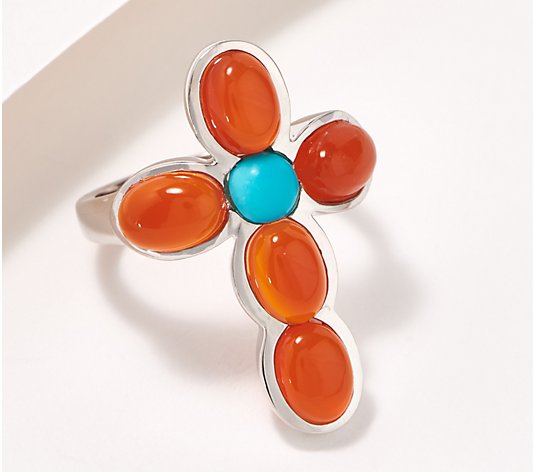 Affinity Gems Sleeping Beauty Turquoise and Gemstone Cross Ring, Sterling