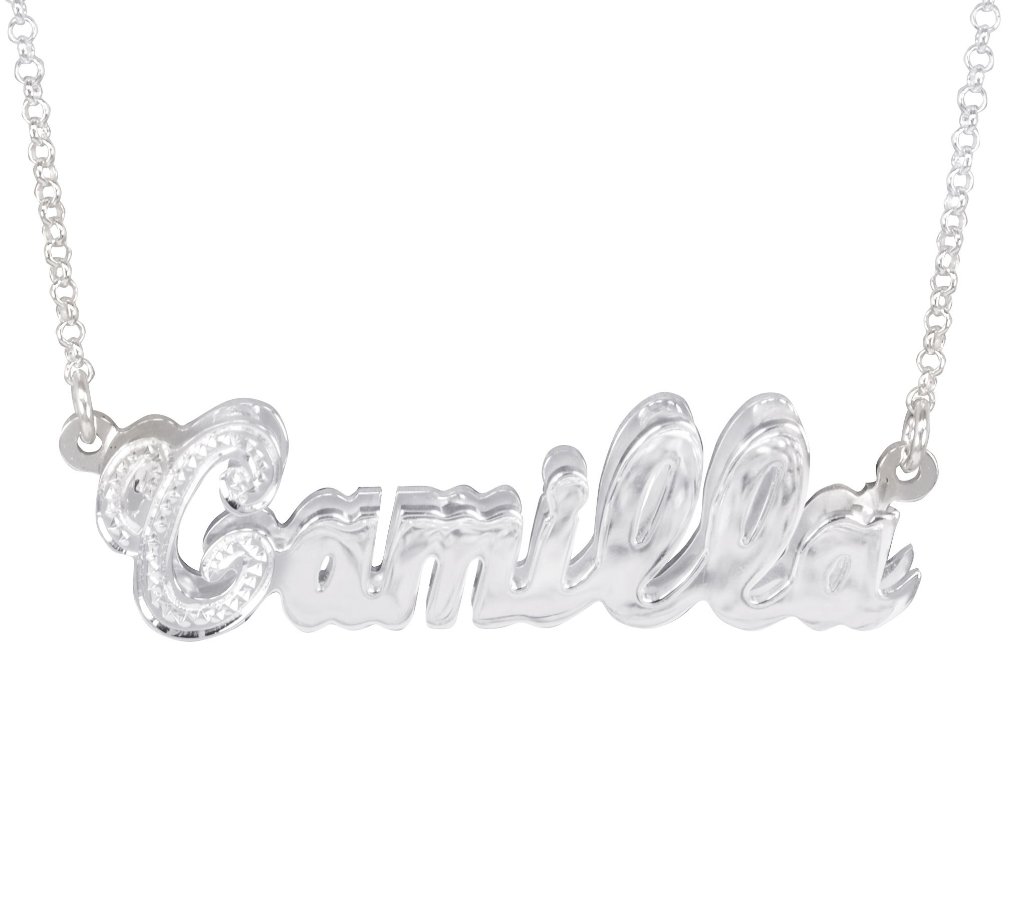 Sterling Personalized Diamond Cut Nameplate Nec klace