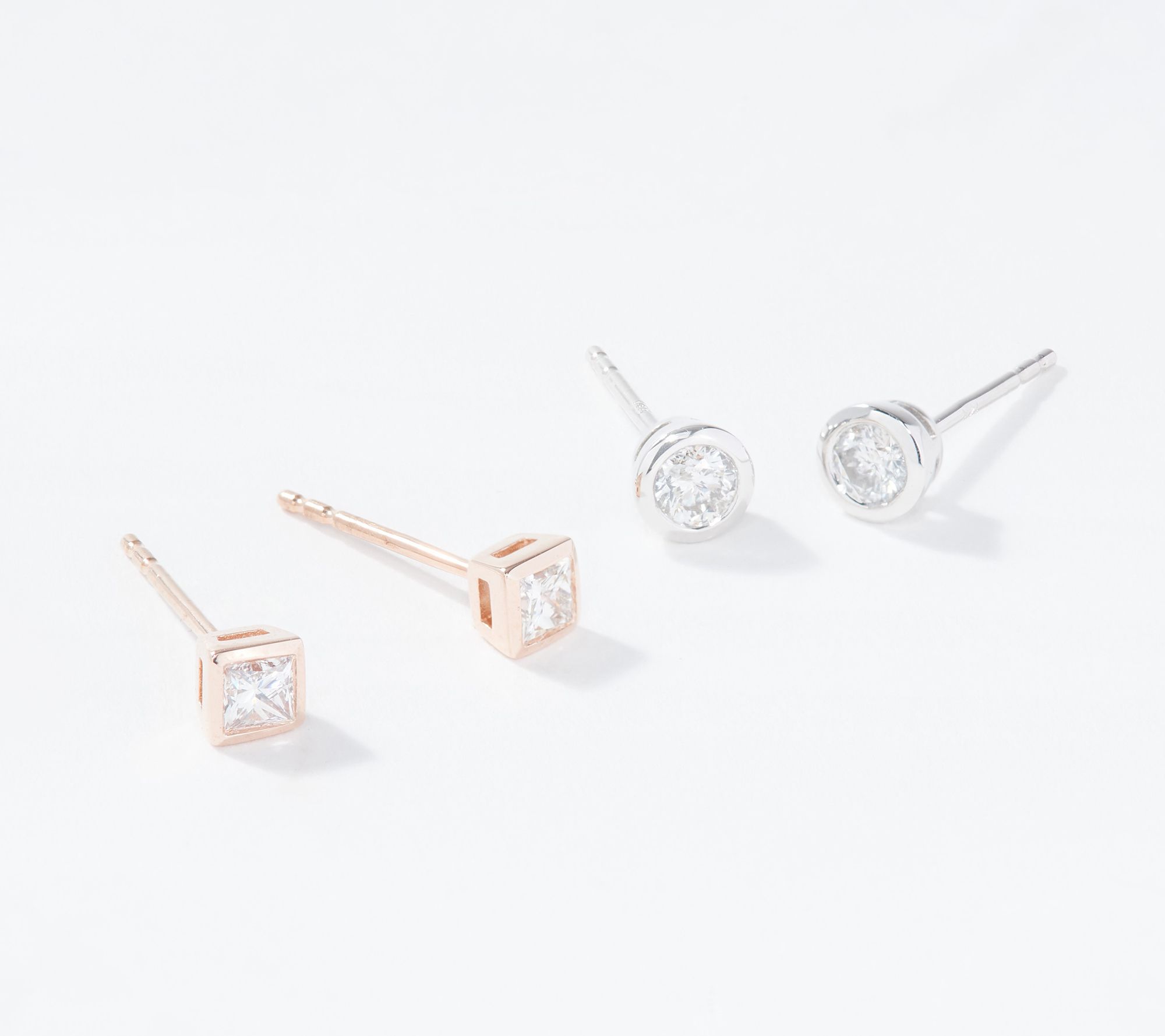 Affinity 14K Gold Bezel Set Diamond Stud Earrings - QVC.com