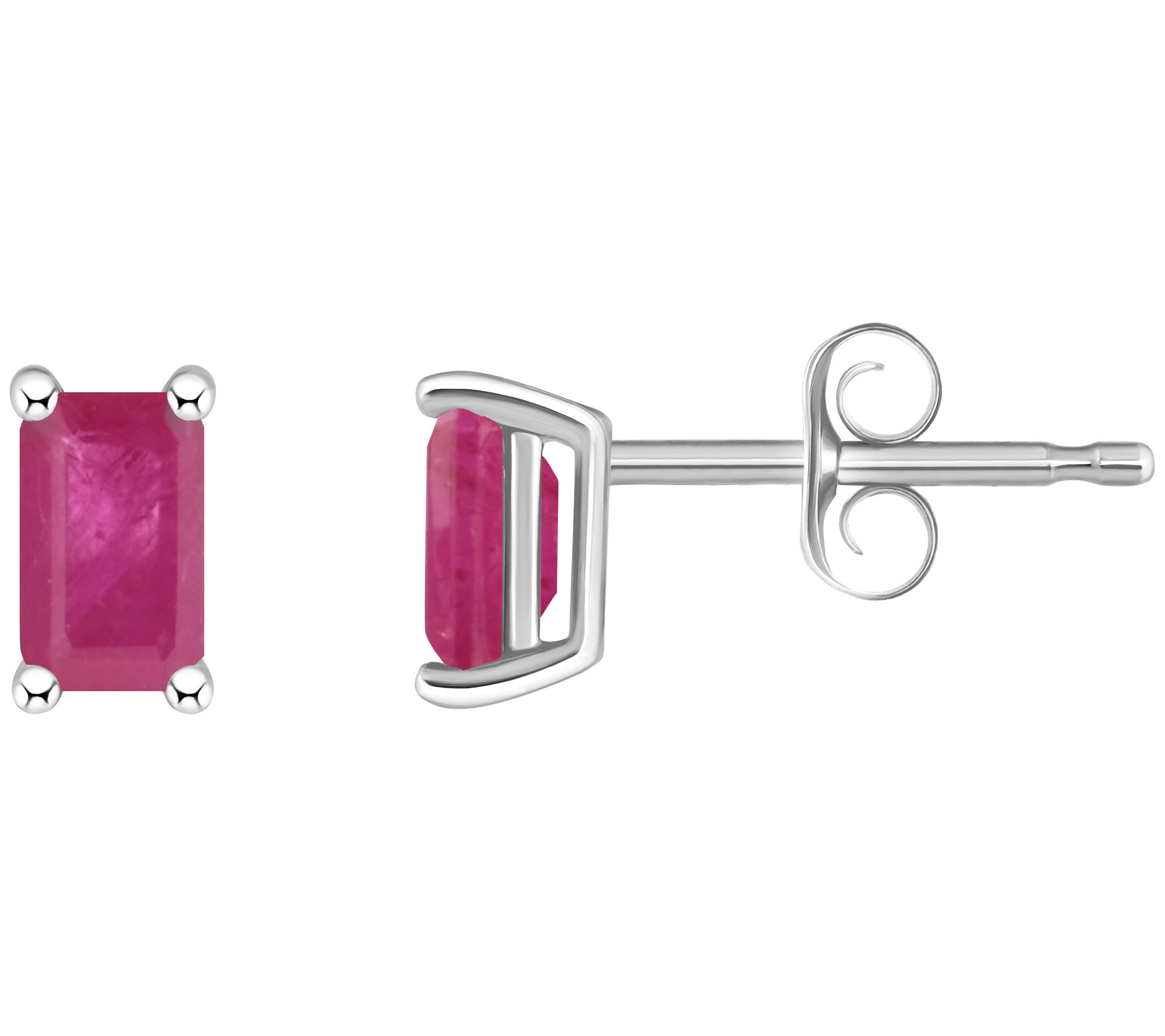 14K Gold Emerald Cut 0.80 cttw Ruby Stud Earrings