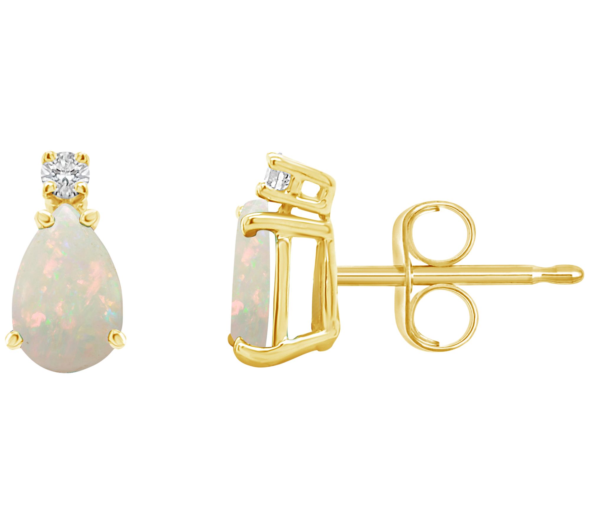 14K Gold Pear-Cut 0.40 cttw Opal & Diamond Acce nt Earrings
