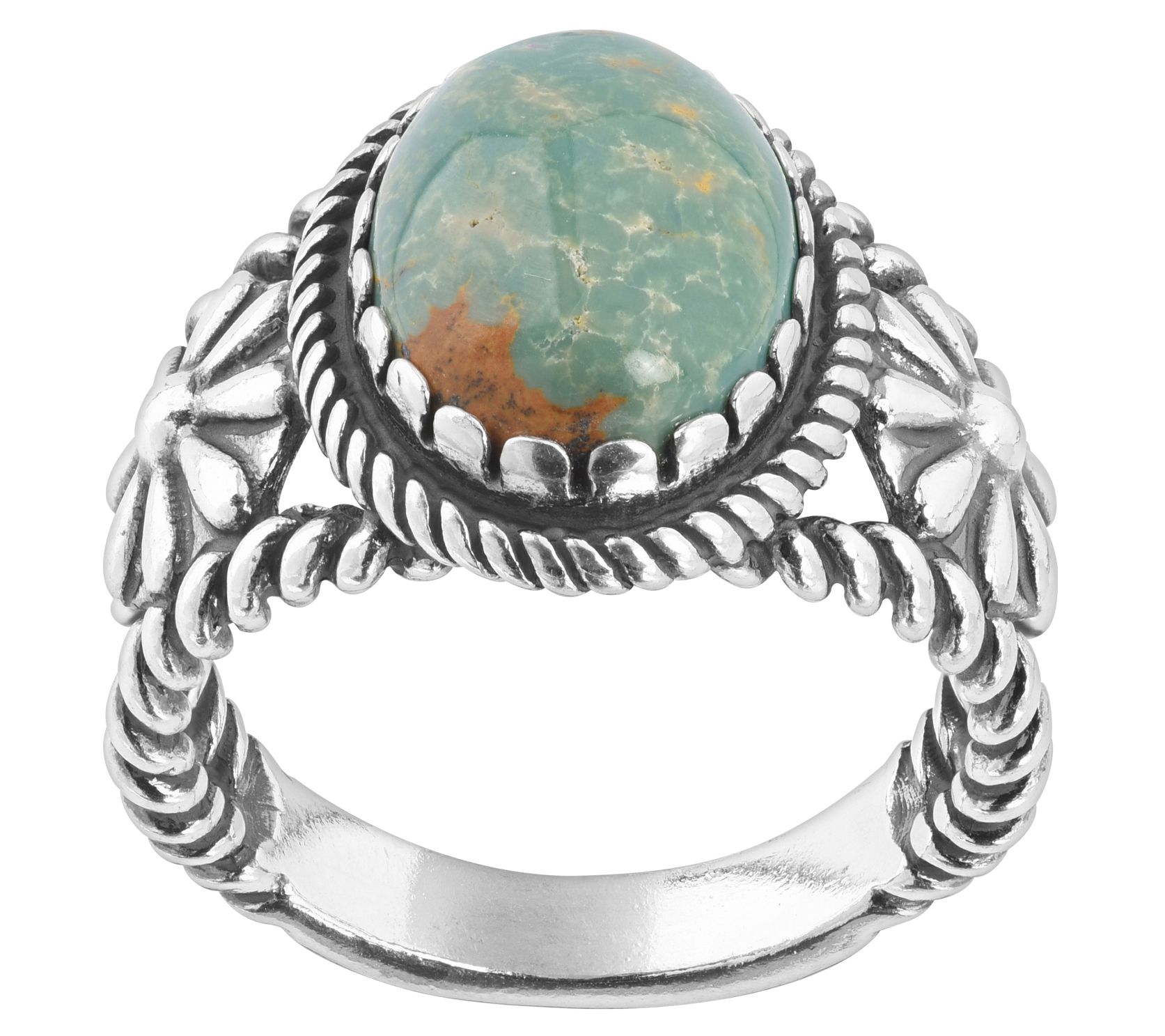 American West Sterling Silver Gemstone Concha R ing - QVC.com