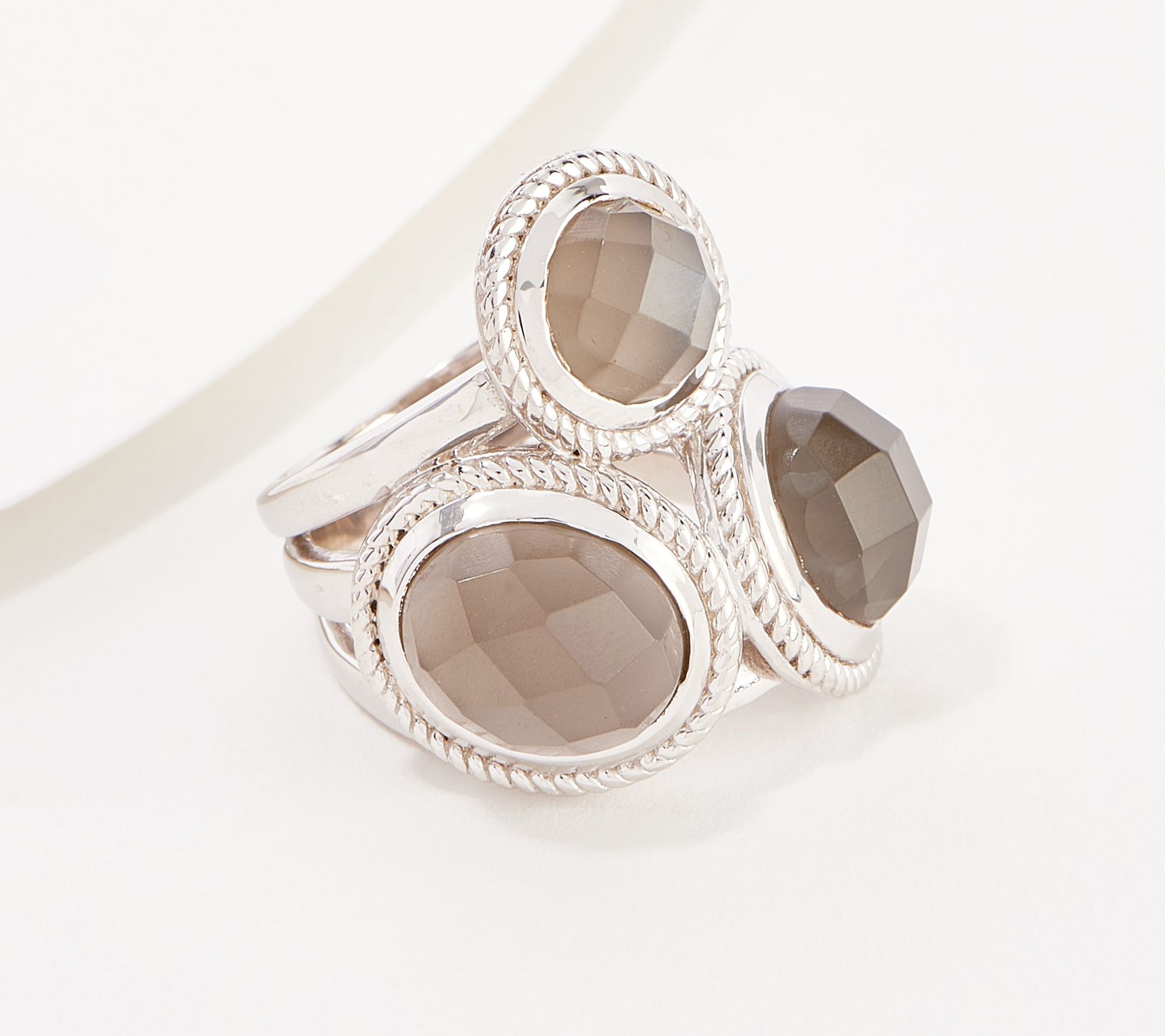 "As Is" Affinity Gems 3-Stone Moonstone Ring, Sterling Silver