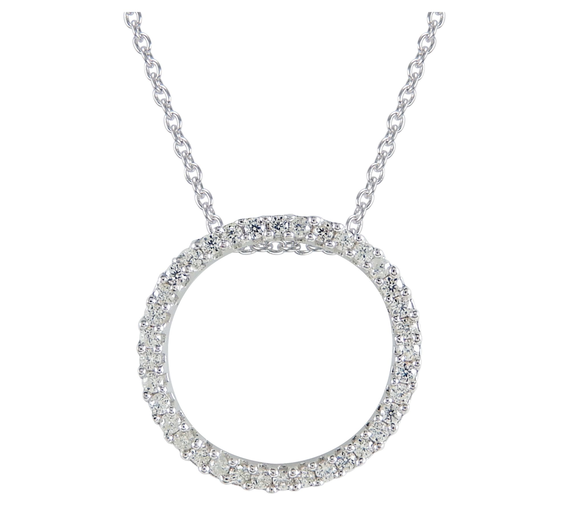 Diamonique Halo Pendant w/ Chain, Sterling Silver