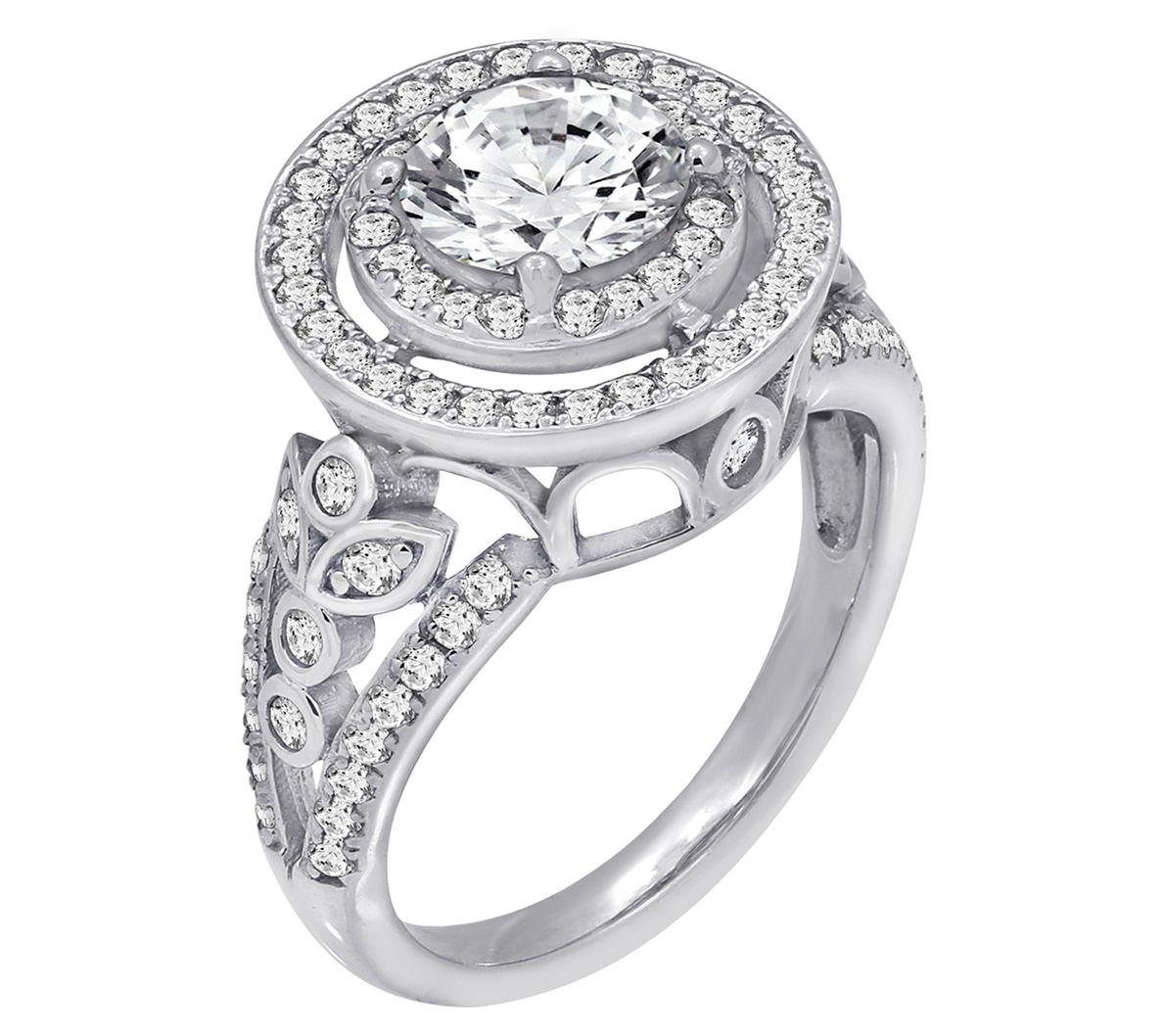  Diamonique 2.35 cttw Halo Ring, Sterling Silver