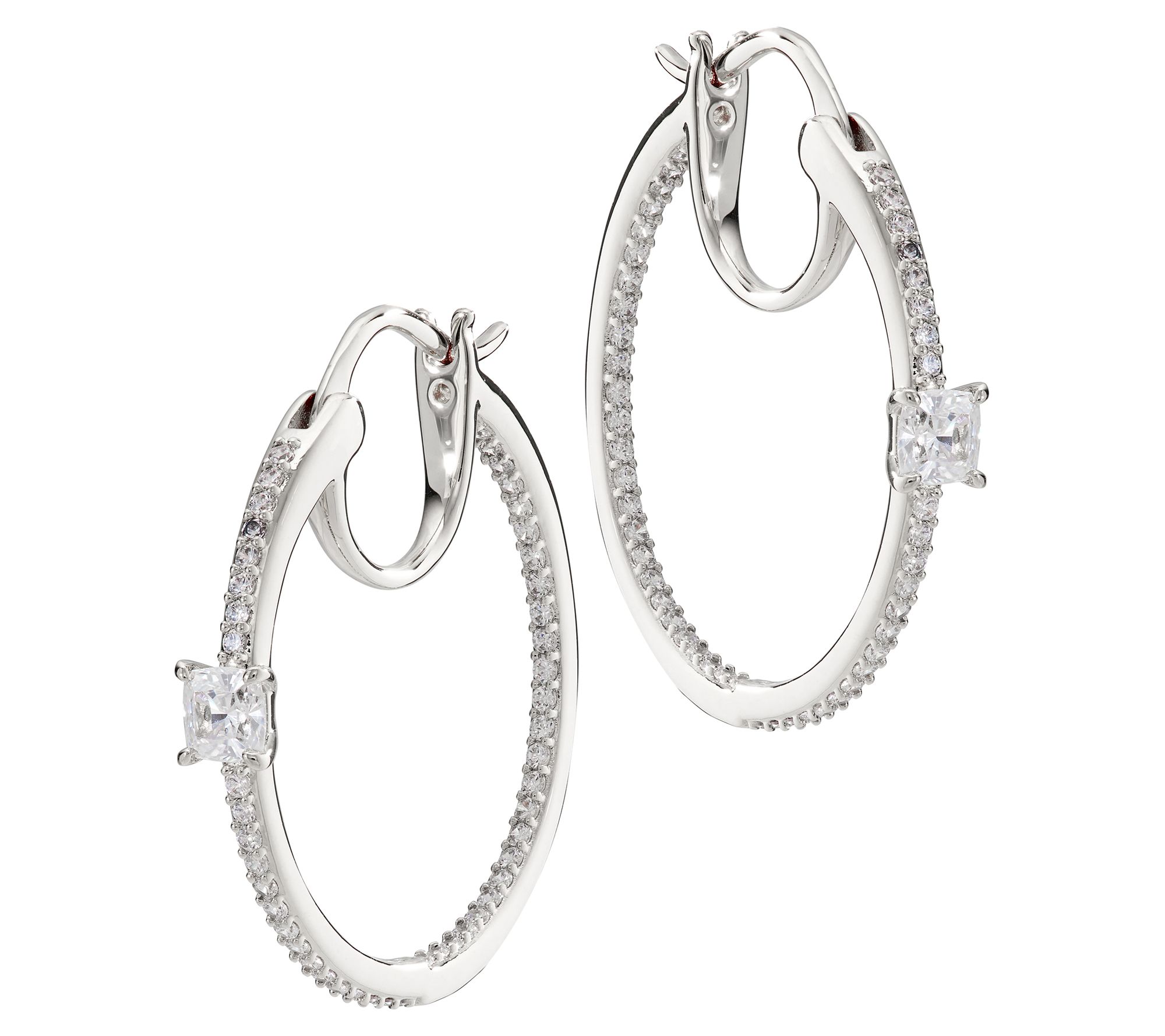 Nadri Sterling Silver 1" Round Pave Hoop Earrings