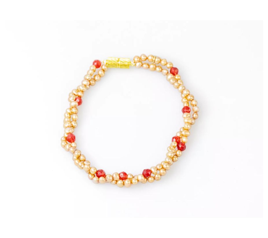 Alkeme 14K Gold Cultured Freshwater Pearl & Carnelian Bracelet