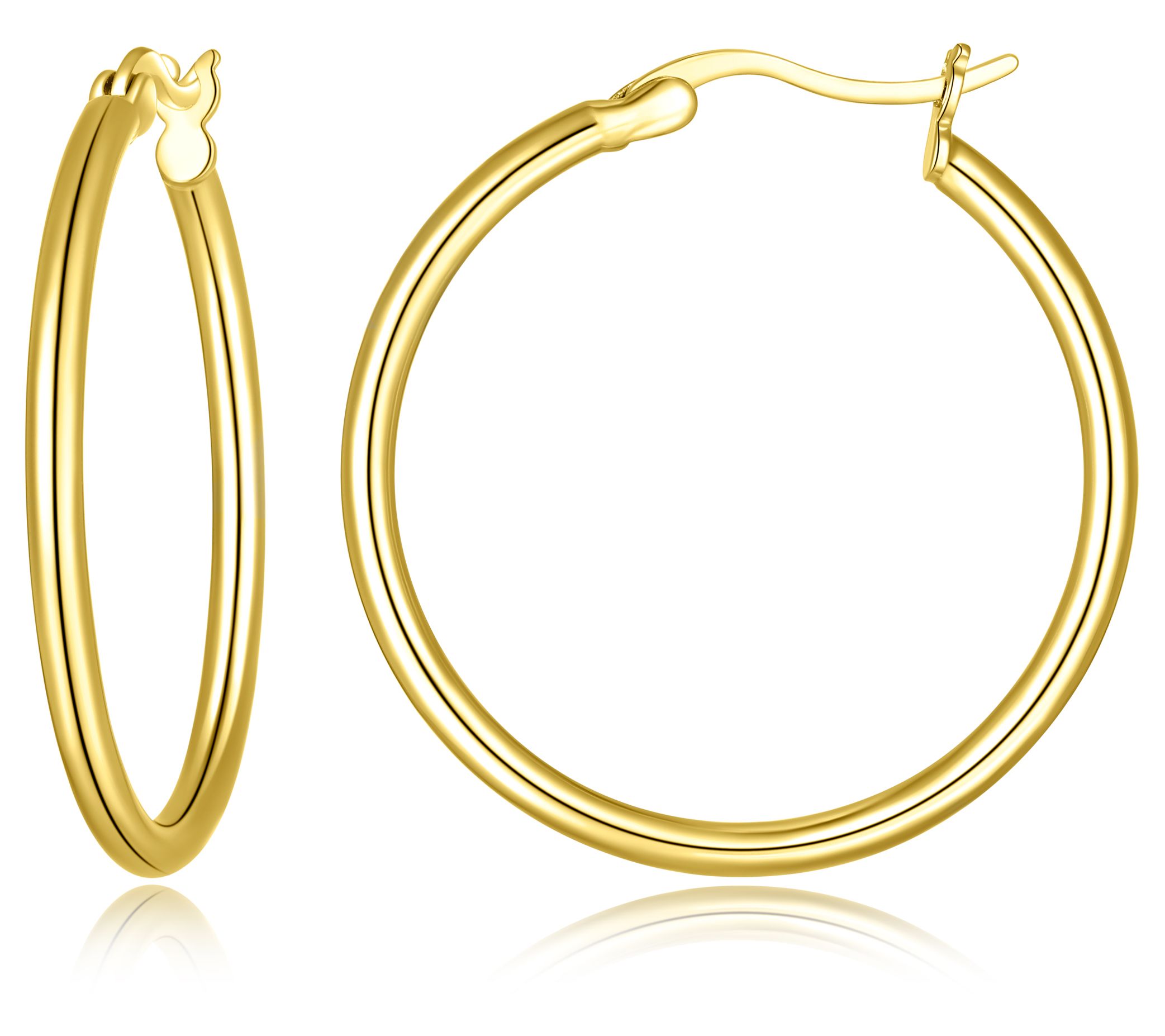 Silver Style 1-1/8" Round Hoop Earrings, 18K Gold Clad