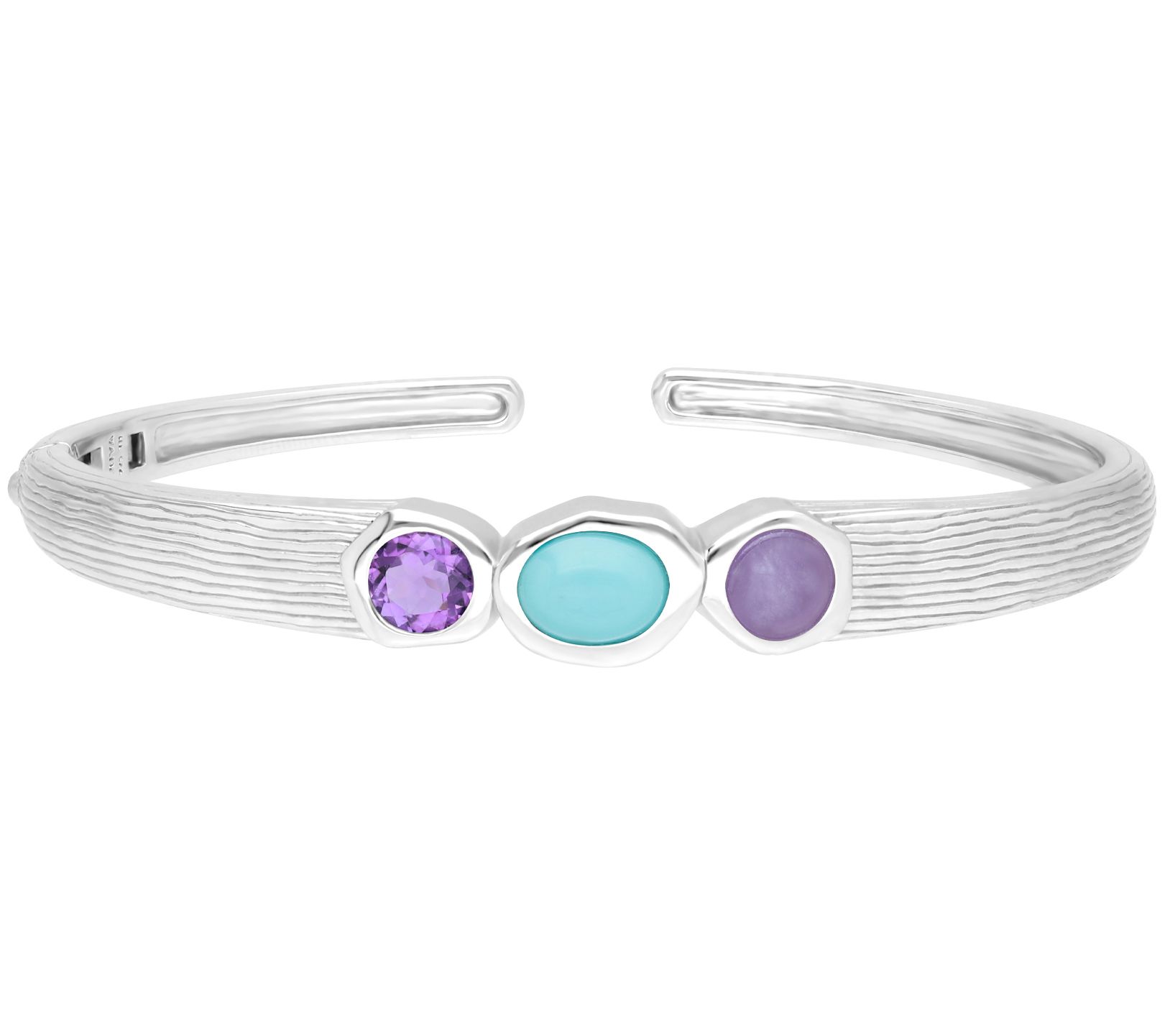 Ariva Sterling Silver Textured Multi-Gemstone Hinged Cuff