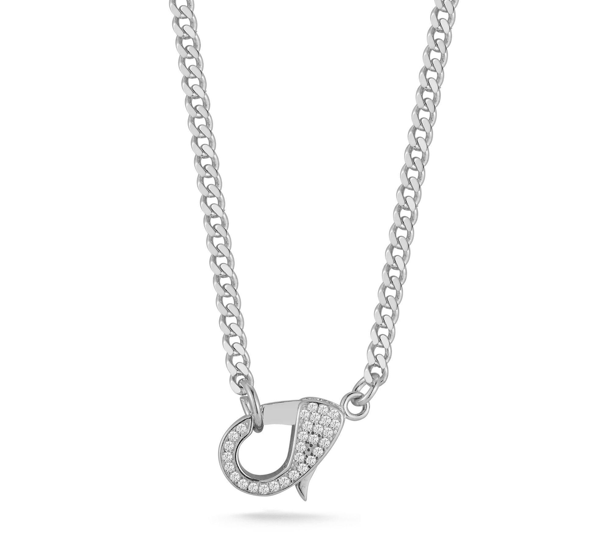 Sterlina Silver Pave Lobster Clasp Necklace, Sterling