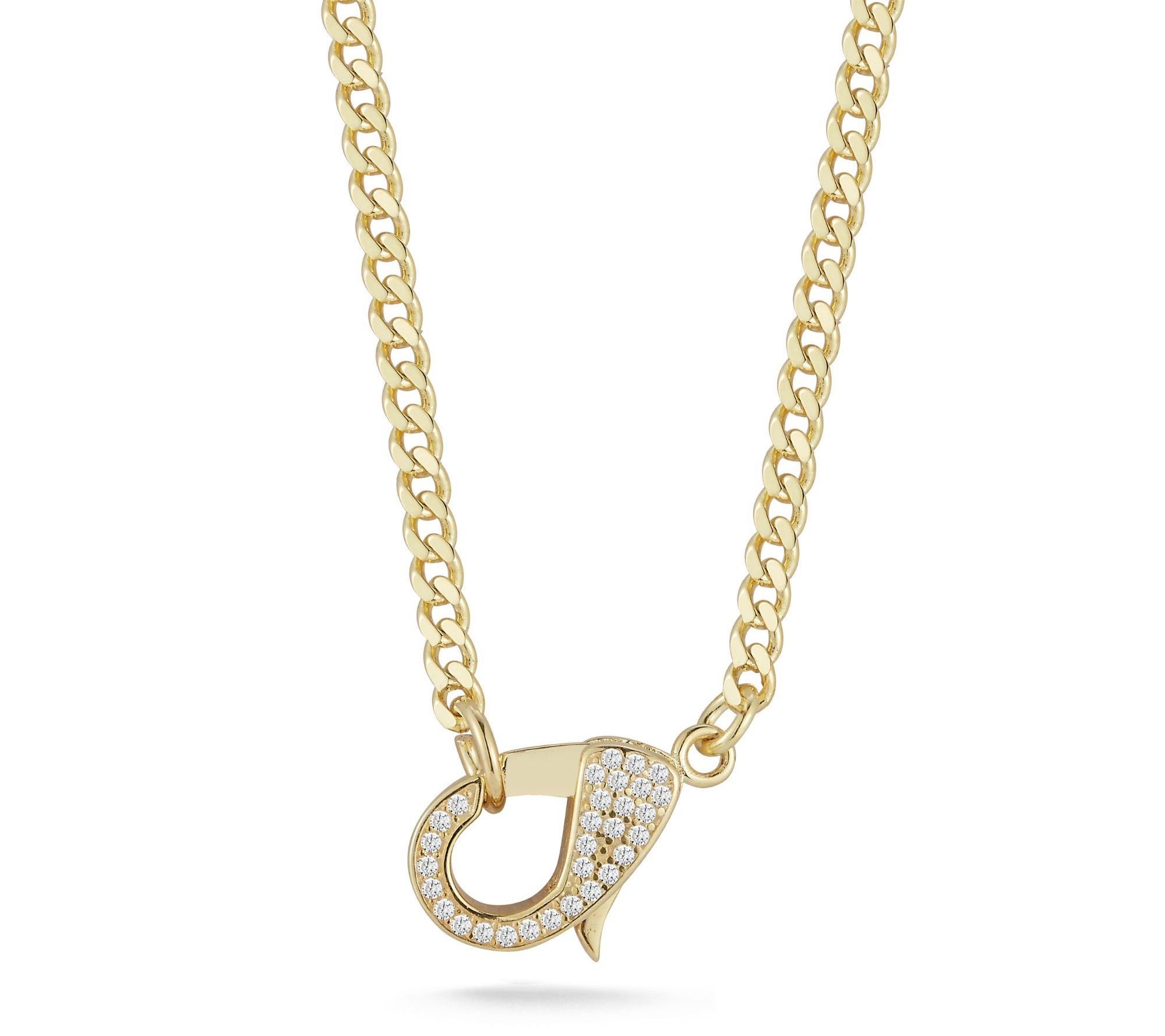 Sterlina Silver Pave Lobster Clasp Necklace, Sterling