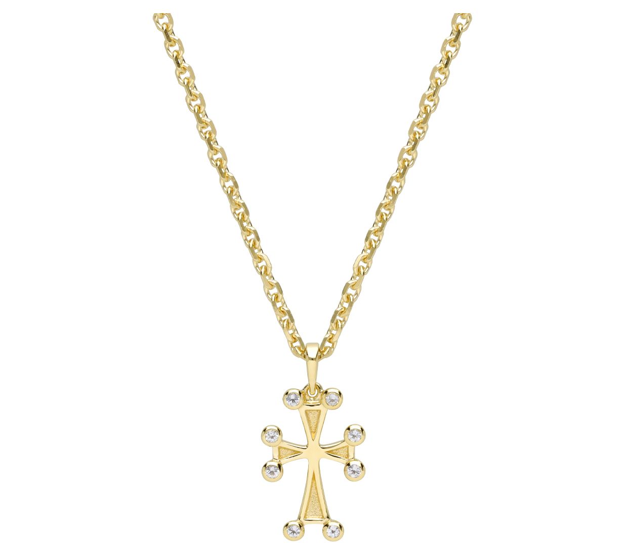 Goddaughters 14K Gold Clad White Topaz Cross Pendant w/ Chain