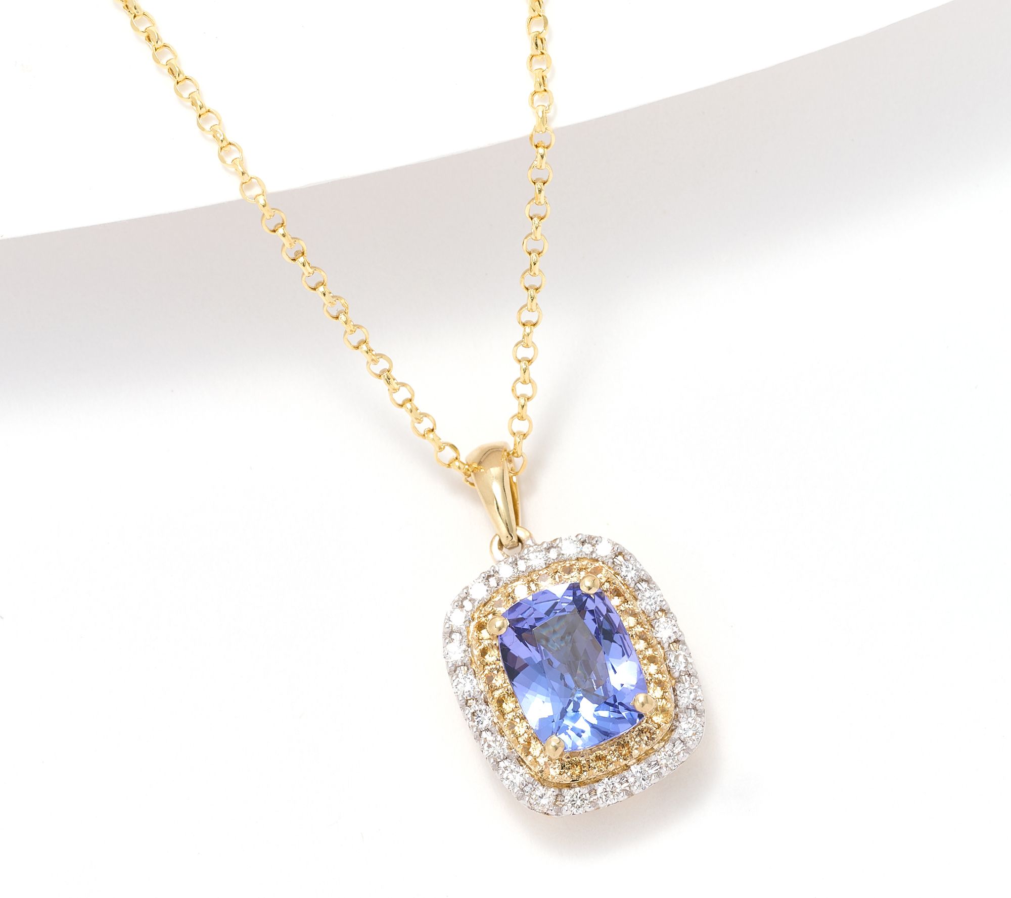 KALLATI Tanzanite & Diamond Pendant w/ 18" Chain 14K Gold