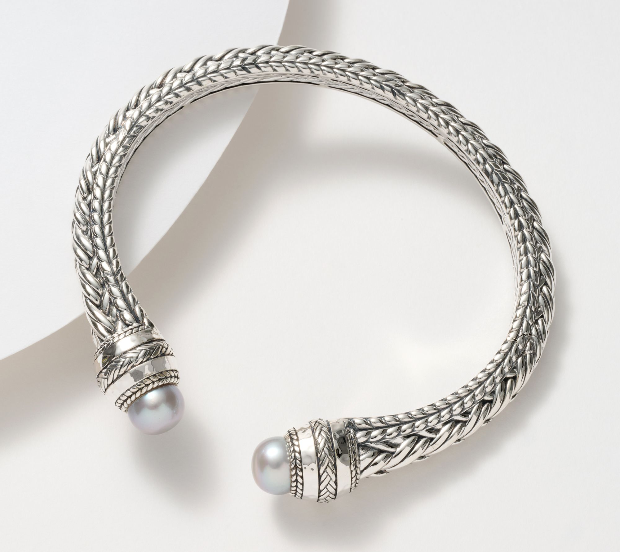 JAI Sterling Silver Legacy Woven Double Pearl Cuff