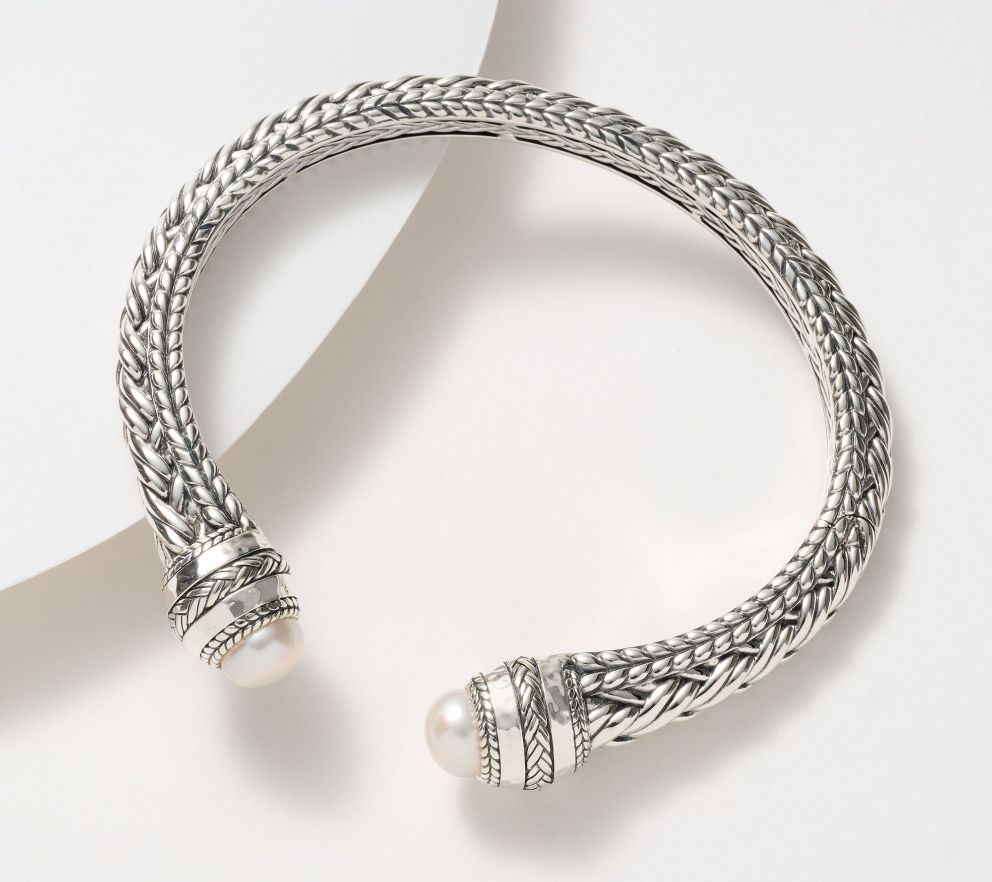 JAI Sterling Silver Legacy Woven Double Pearl Cuff