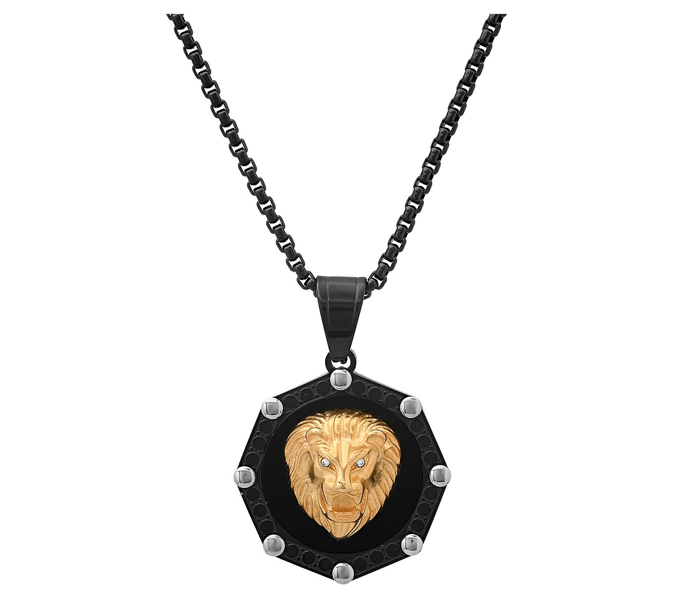 Steel By Design Men's Tri-Tone Lion Head Pendant w/ Chain