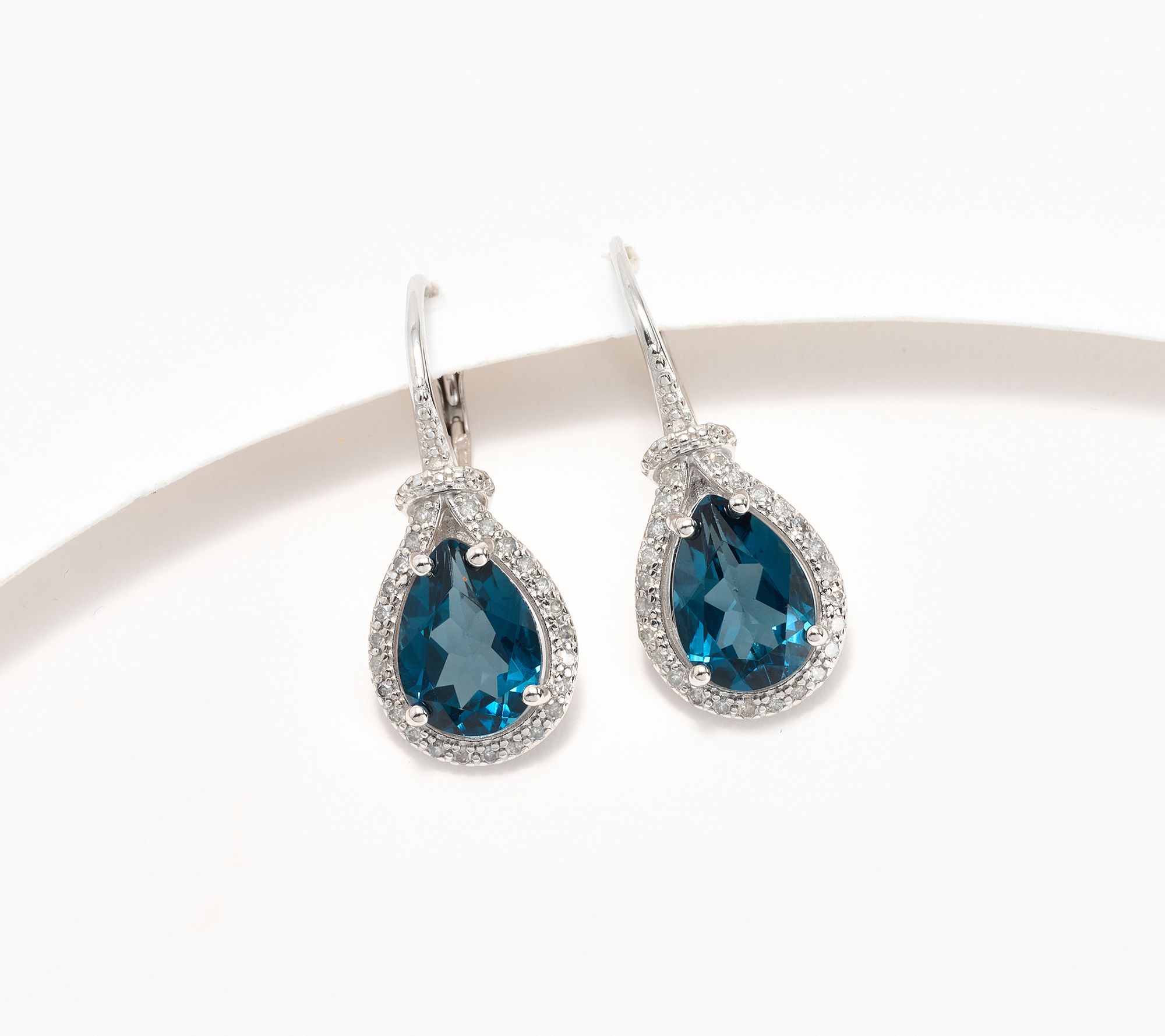 Affinity Gems Pear London Blue Topaz & Diamond Earring Sterling Silver