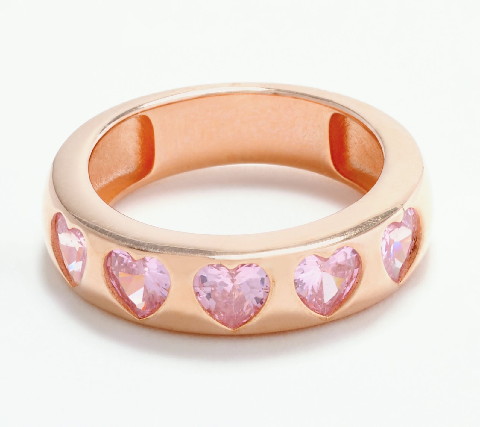 Diamonique x Melissa Mcgoff Heart Band Ring, 14K Rose Gold Plated