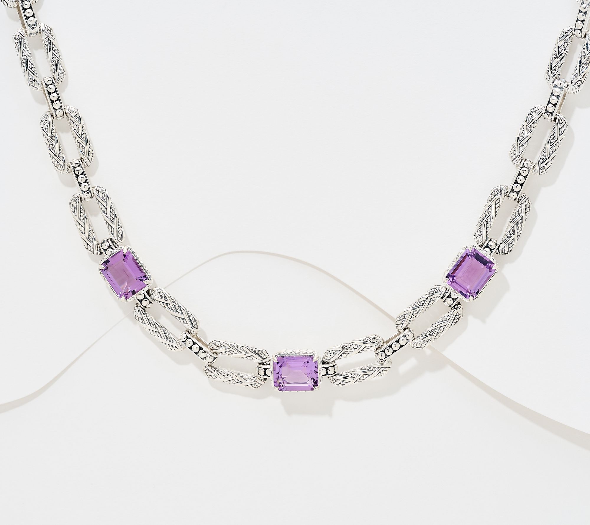 JAI Sterling Silver Legacy Woven Emerald Cut Gem 20" Necklace