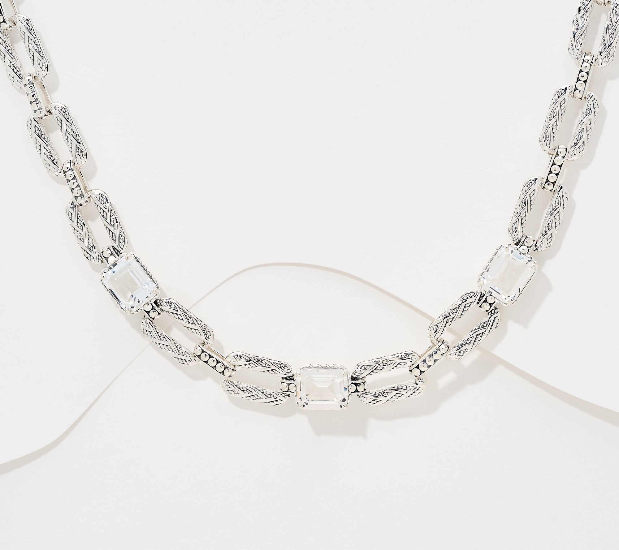 JAI Sterling Silver Legacy Woven Emerald Cut Gem 20" Necklace