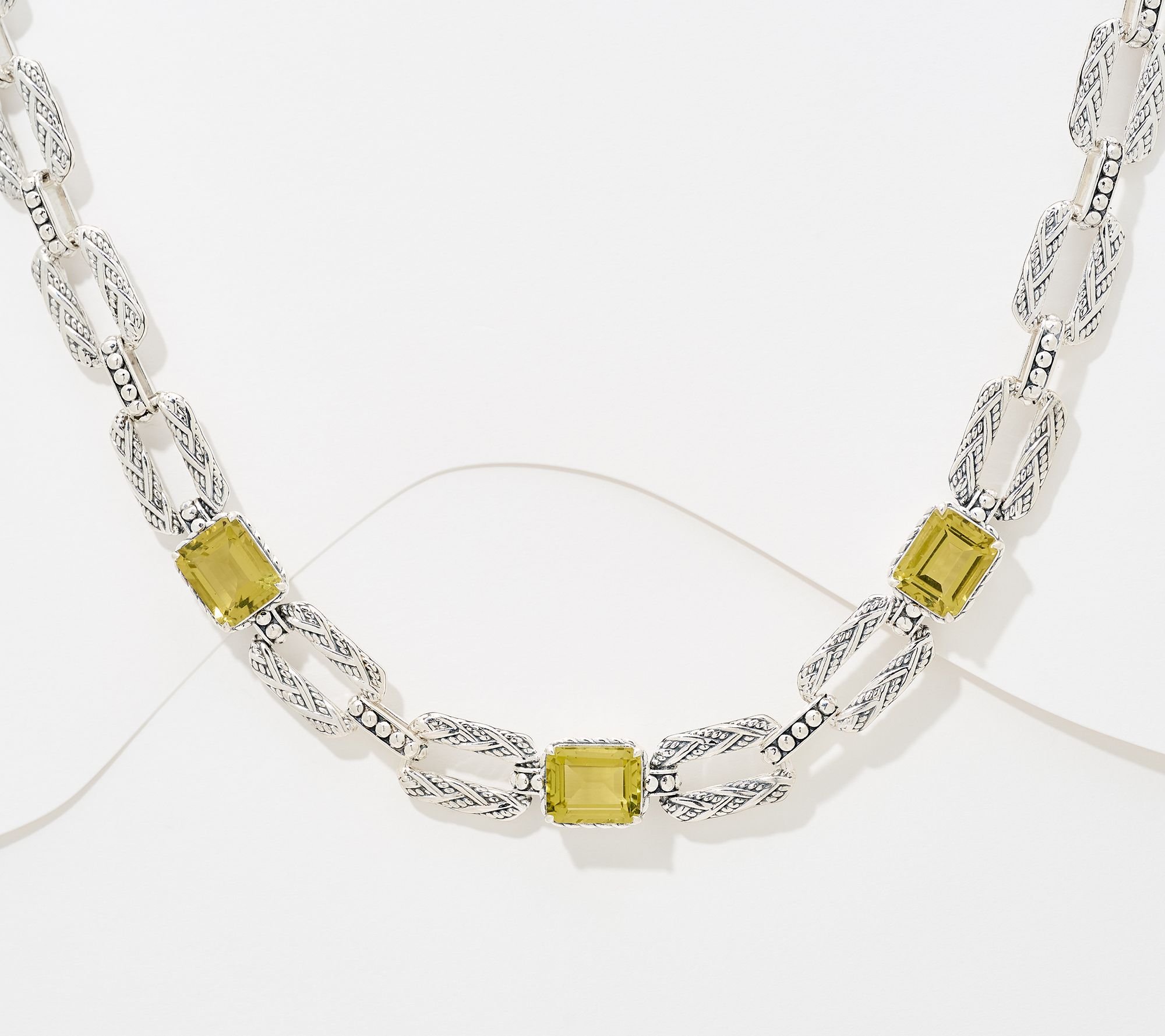 JAI Sterling Silver Legacy Woven Emerald Cut Gem 20" Necklace