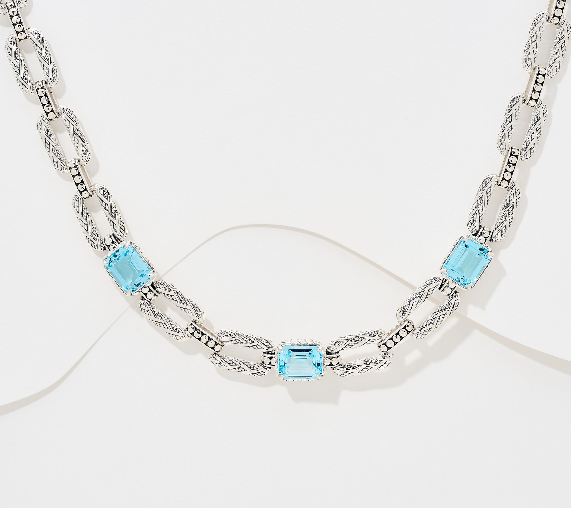 JAI Sterling Silver Legacy Woven Emerald Cut Gem 20" Necklace