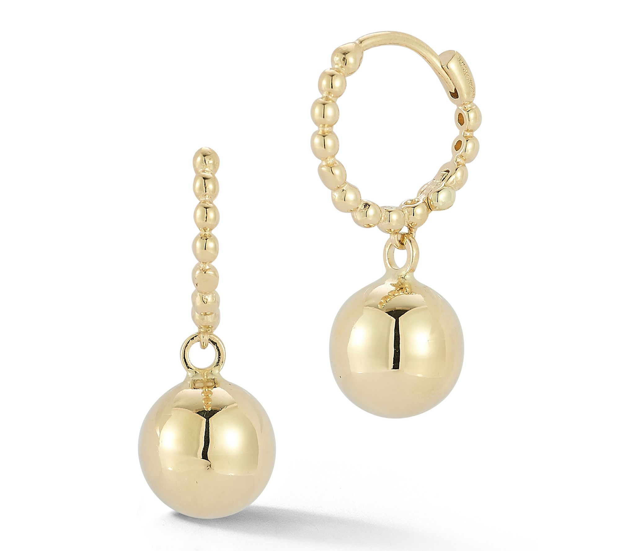 Luminosa Gold Ball Charm Beaded Hoop Earrings,14K