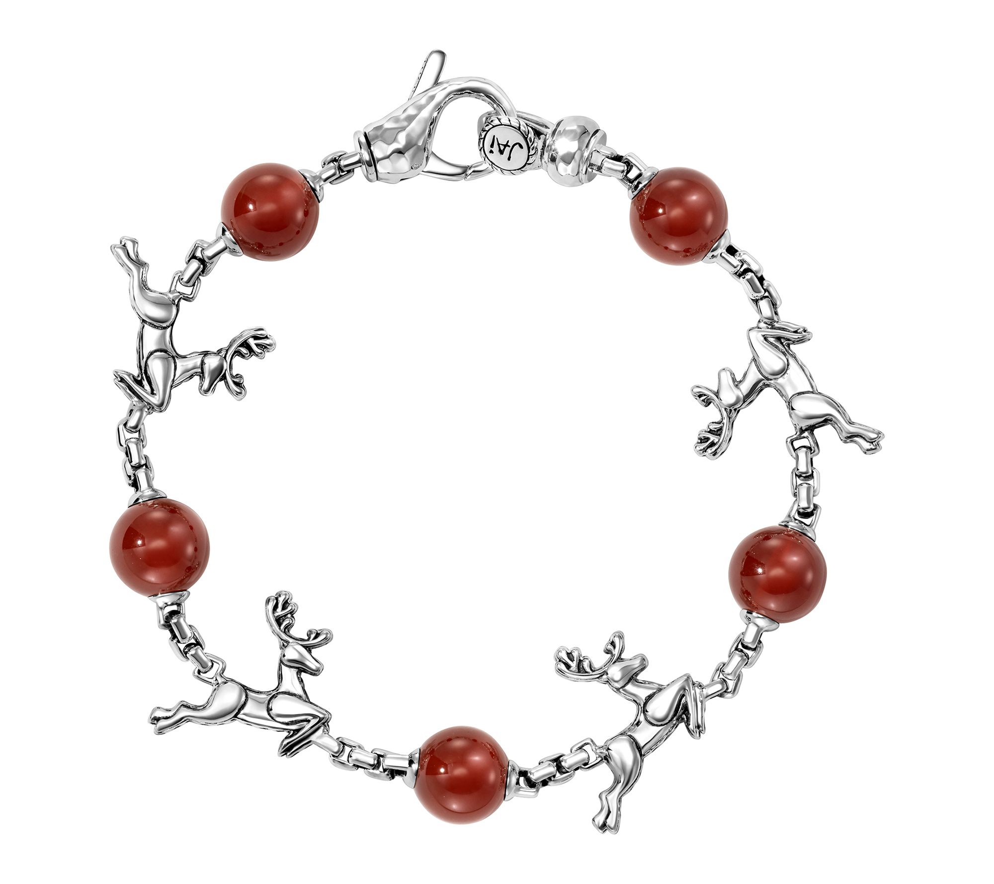 JAI Sterling Holiday Symbol Gemstone Bead Box Chain Bracelet