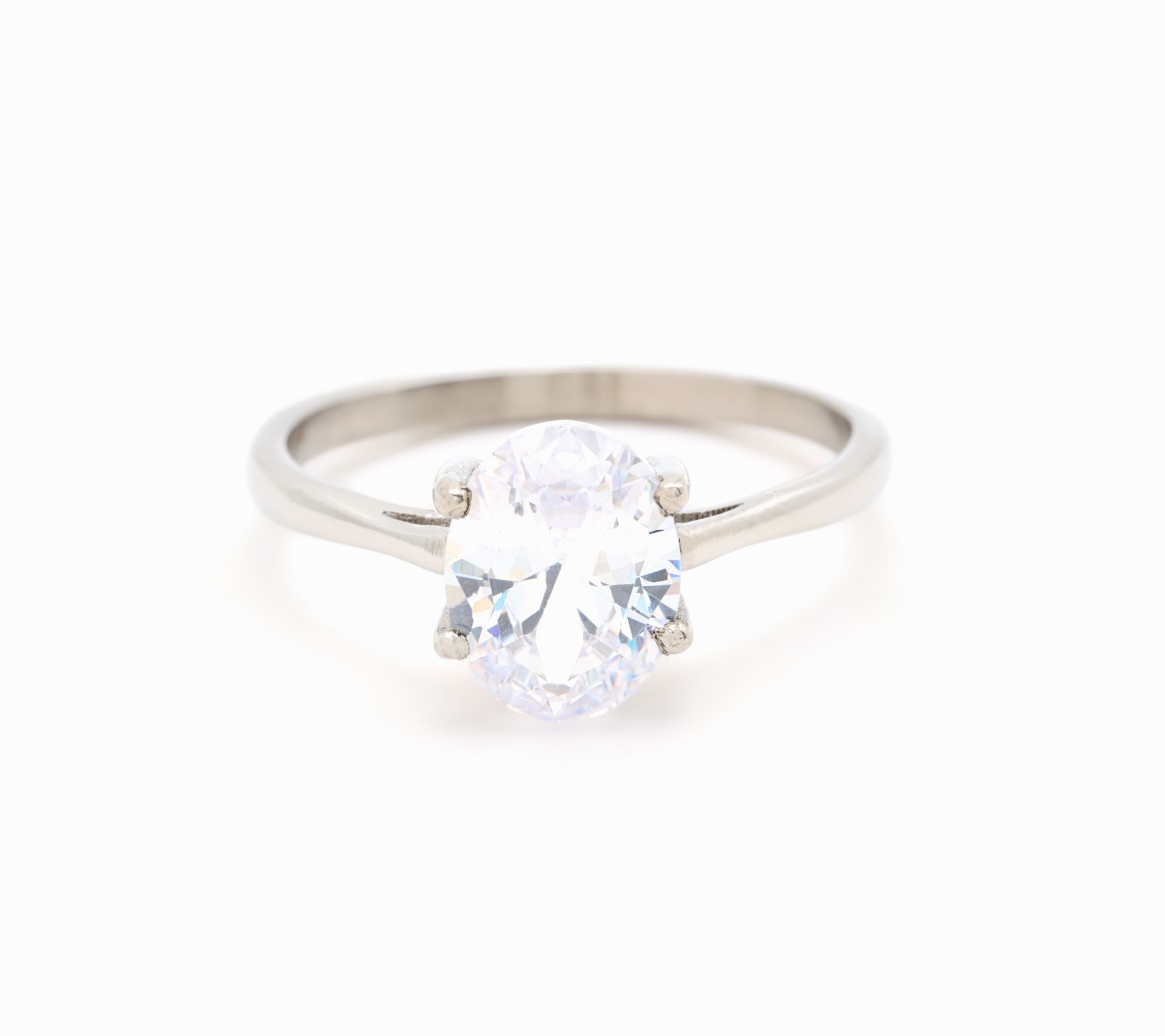 "As Is" Steel by Diamonique 2ct Oval Solitaire Ring