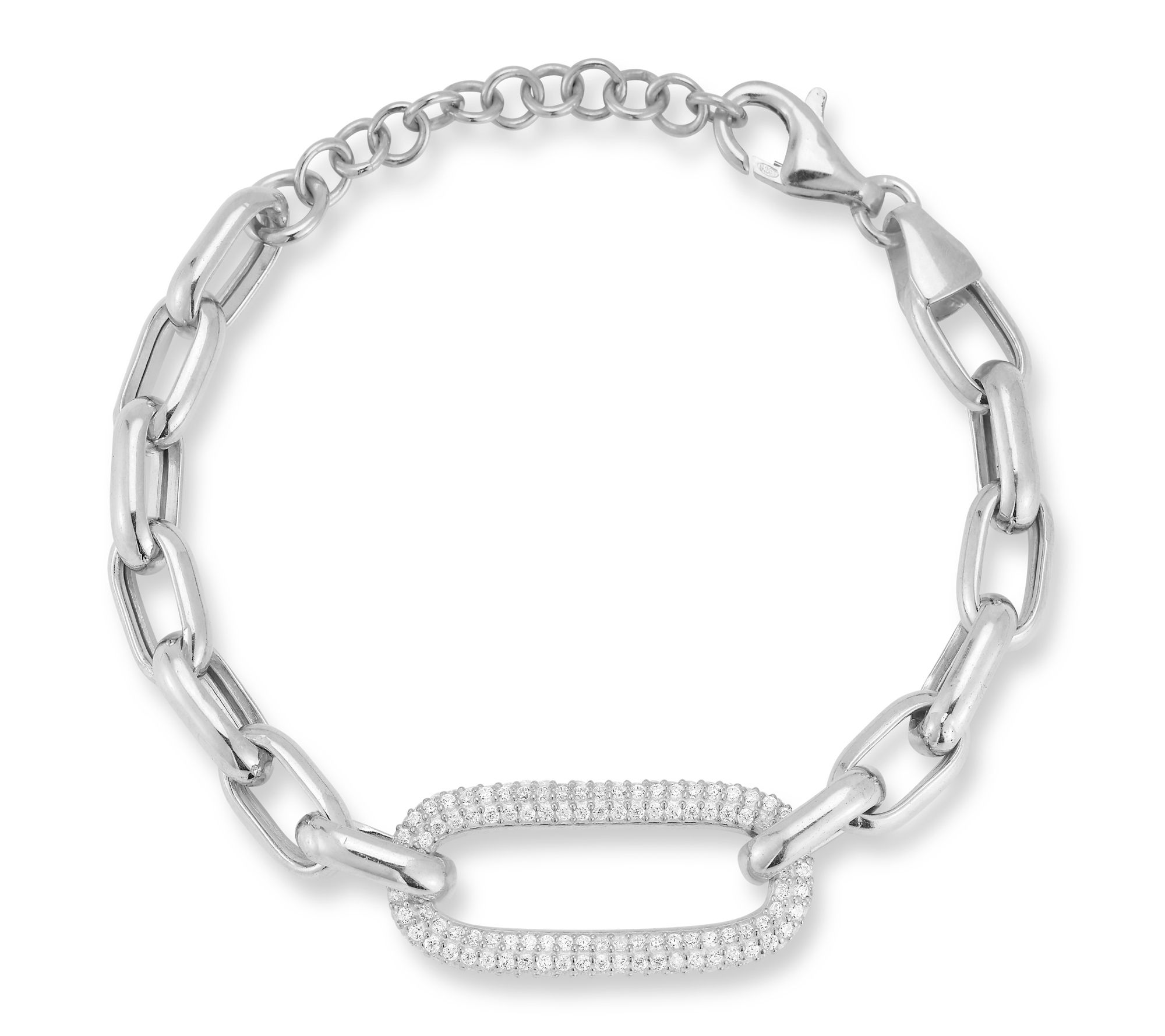 Sterlina Silver Pave Elongated Oval Link Bracelet, Sterling