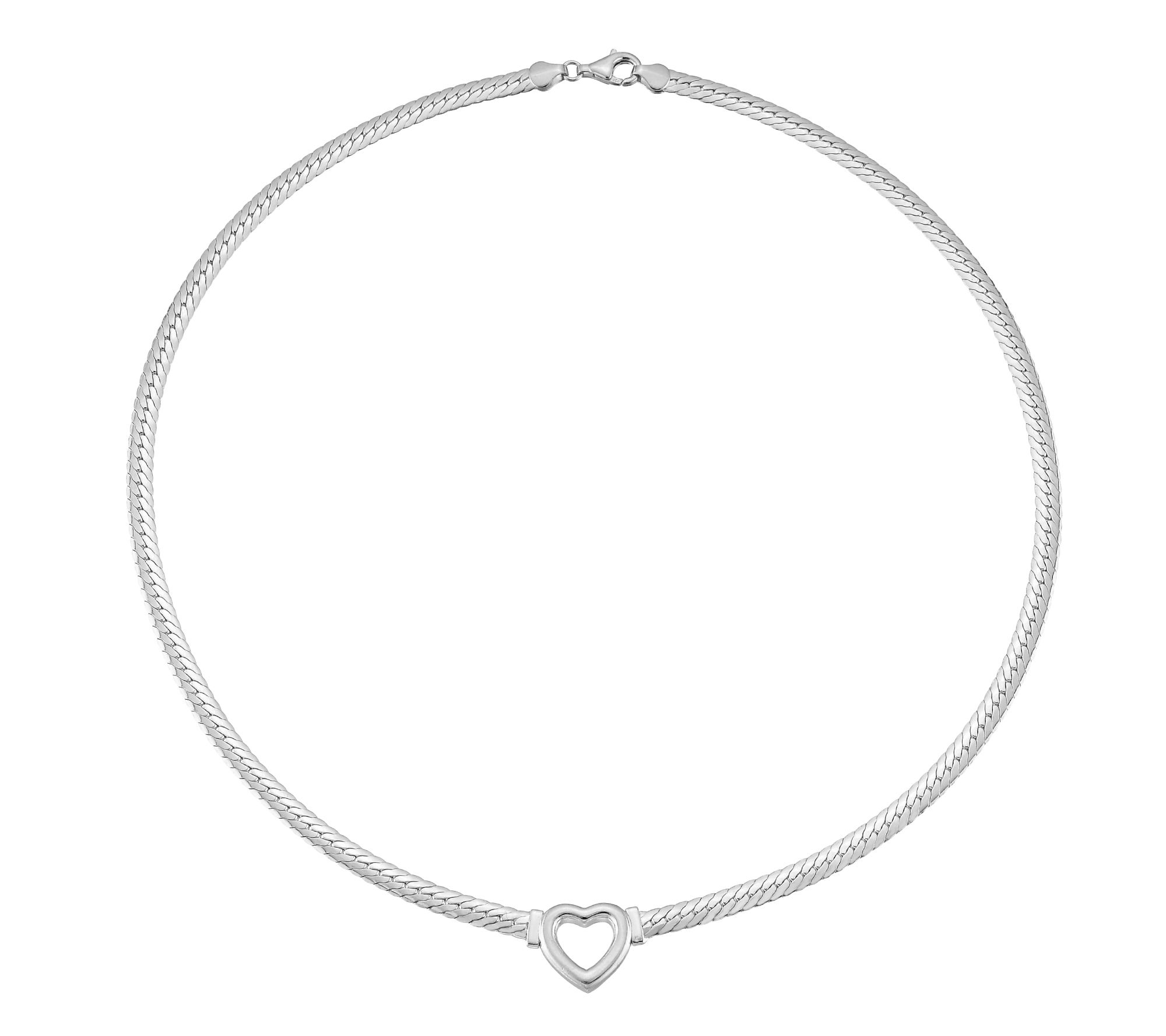 Silver Style Two-Tone Polished Heart Clasp Necklace