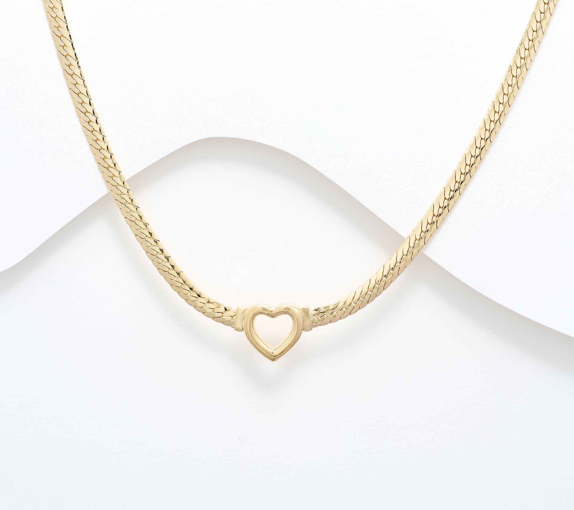 Silver Style Two-Tone Polished Heart Clasp Necklace