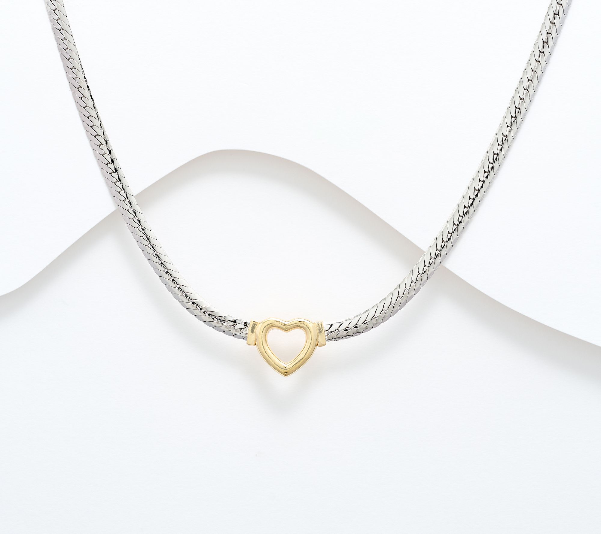 Silver Style Two-Tone Polished Heart Clasp Necklace