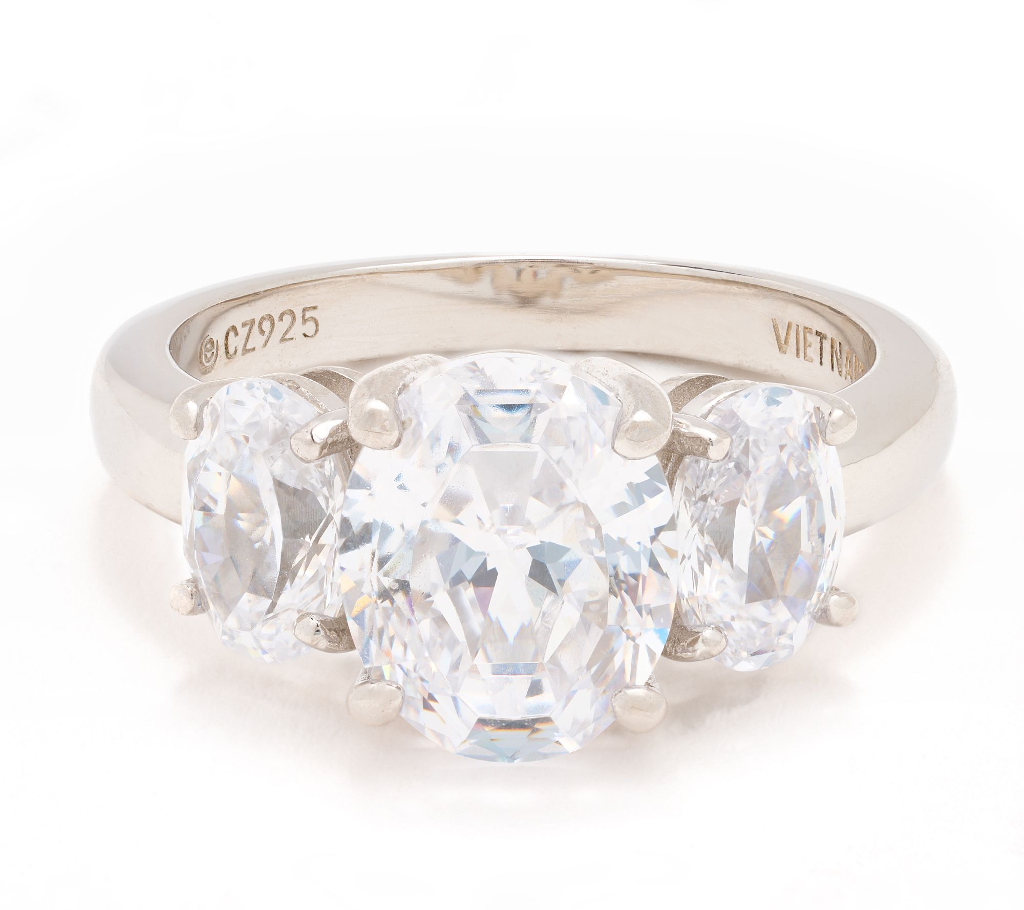 Diamonique Classics 100-Facet 3-Stone Ring, Sterling Silver