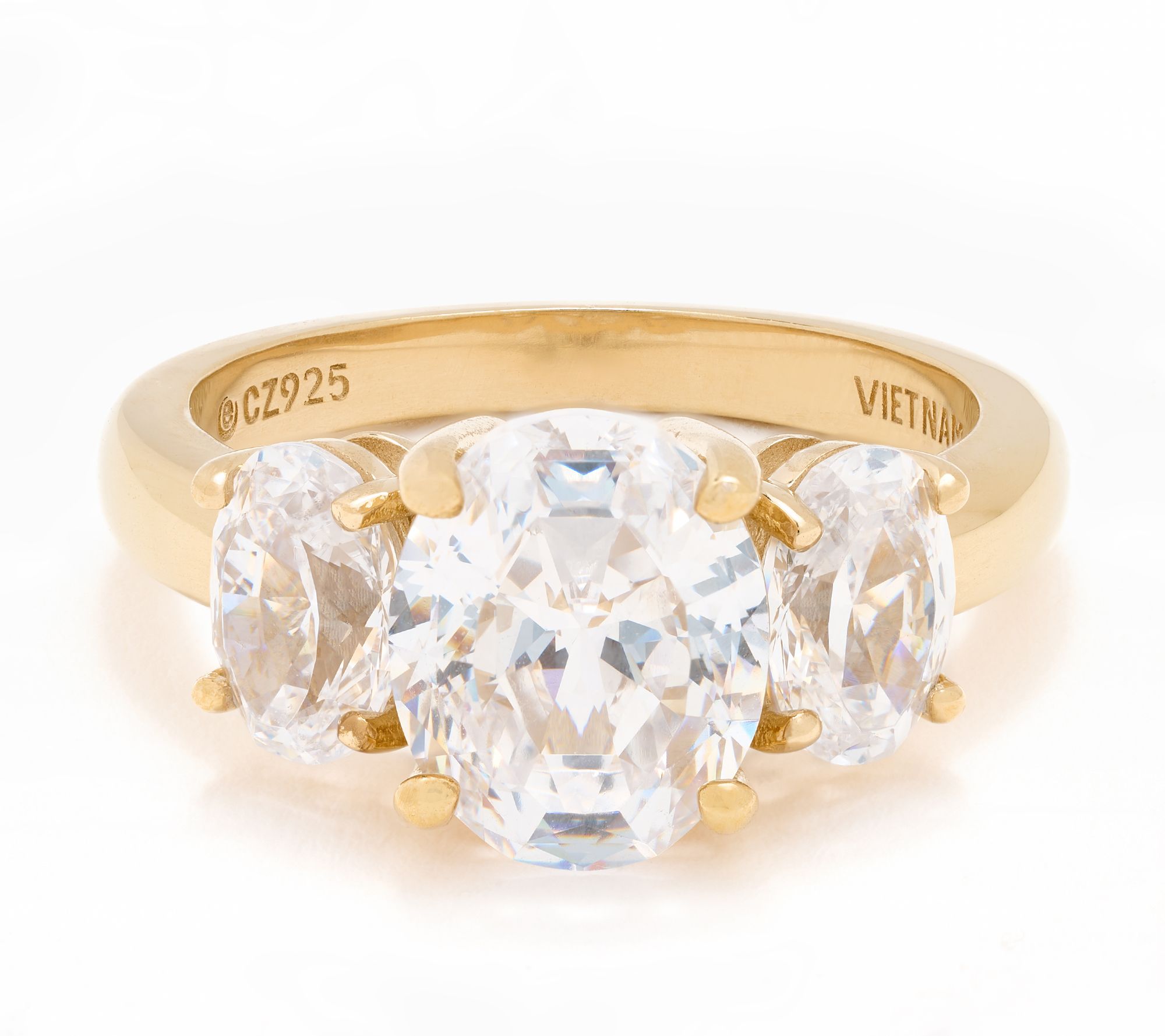 Diamonique Classics 100-Facet 3-Stone Ring, Sterling Silver