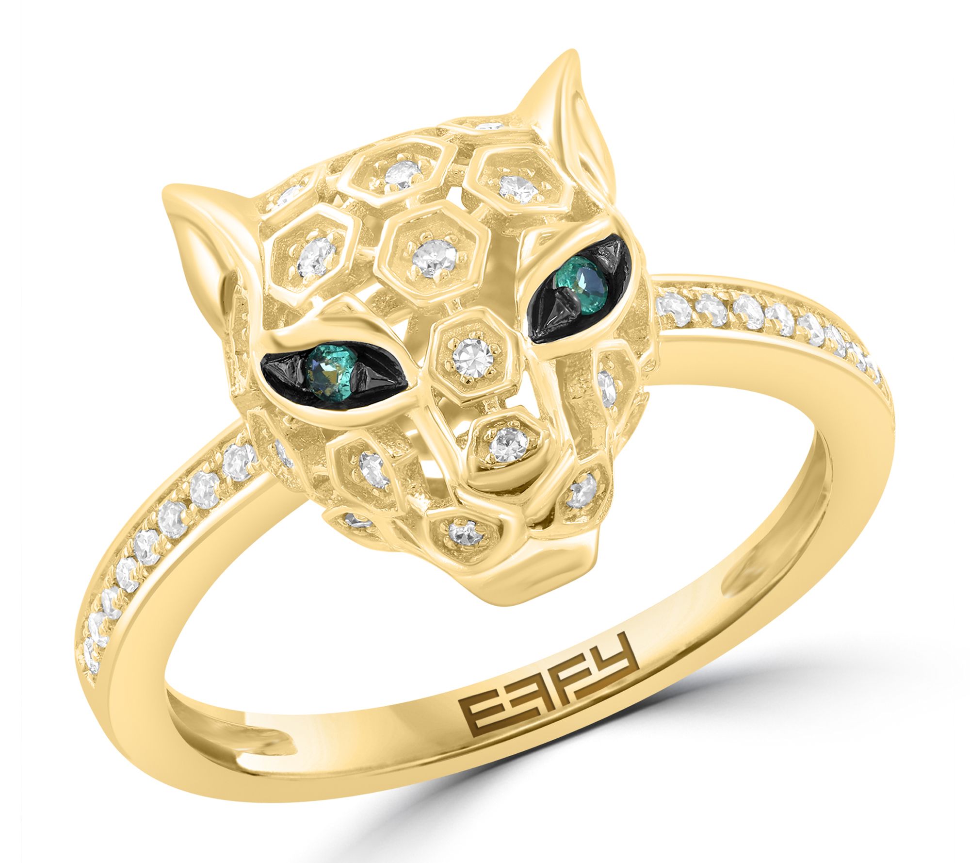 Effy Diamond & Emerald Signature Panther Ring,14K Gold